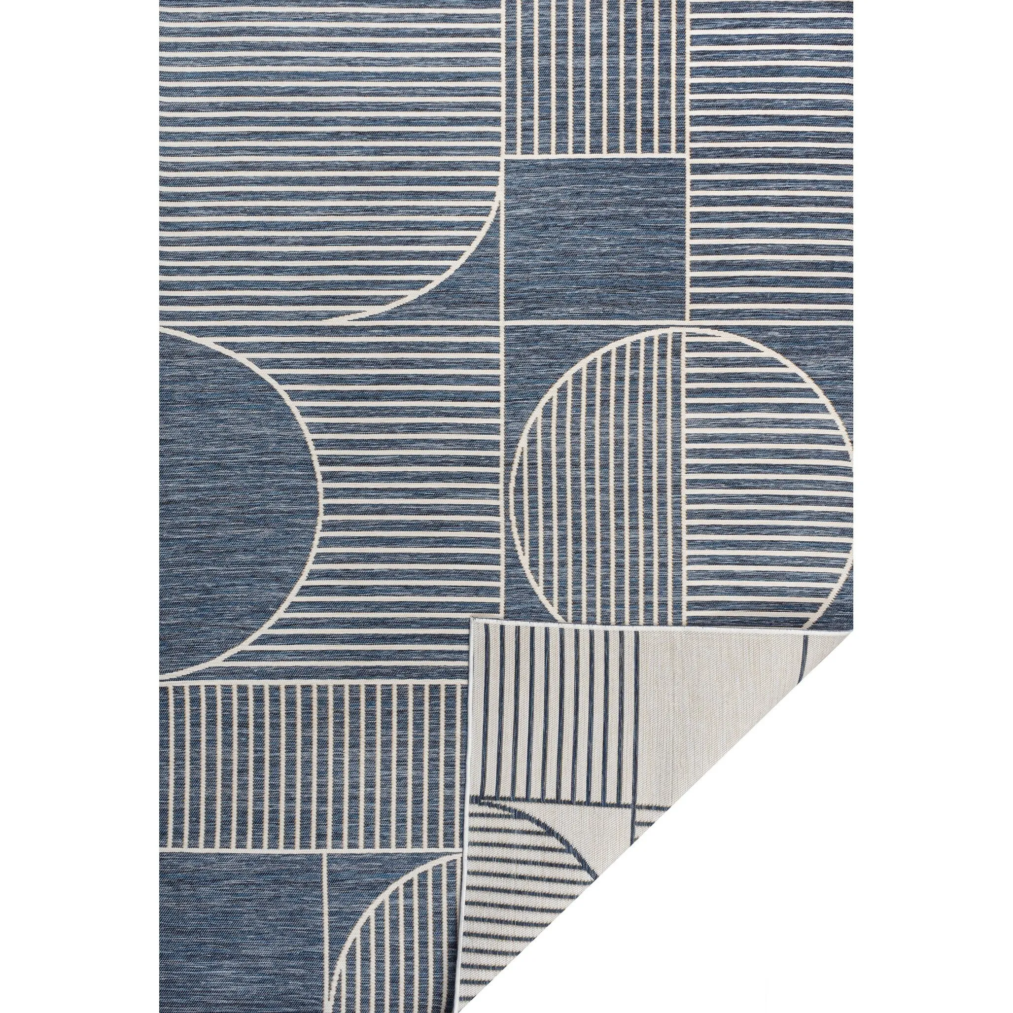 JONATHAN Y Reversible Biot Mid-Century Modern Geometric Lines Machine-Washable Navy/Cream Indoor/Outdoor Area Rug