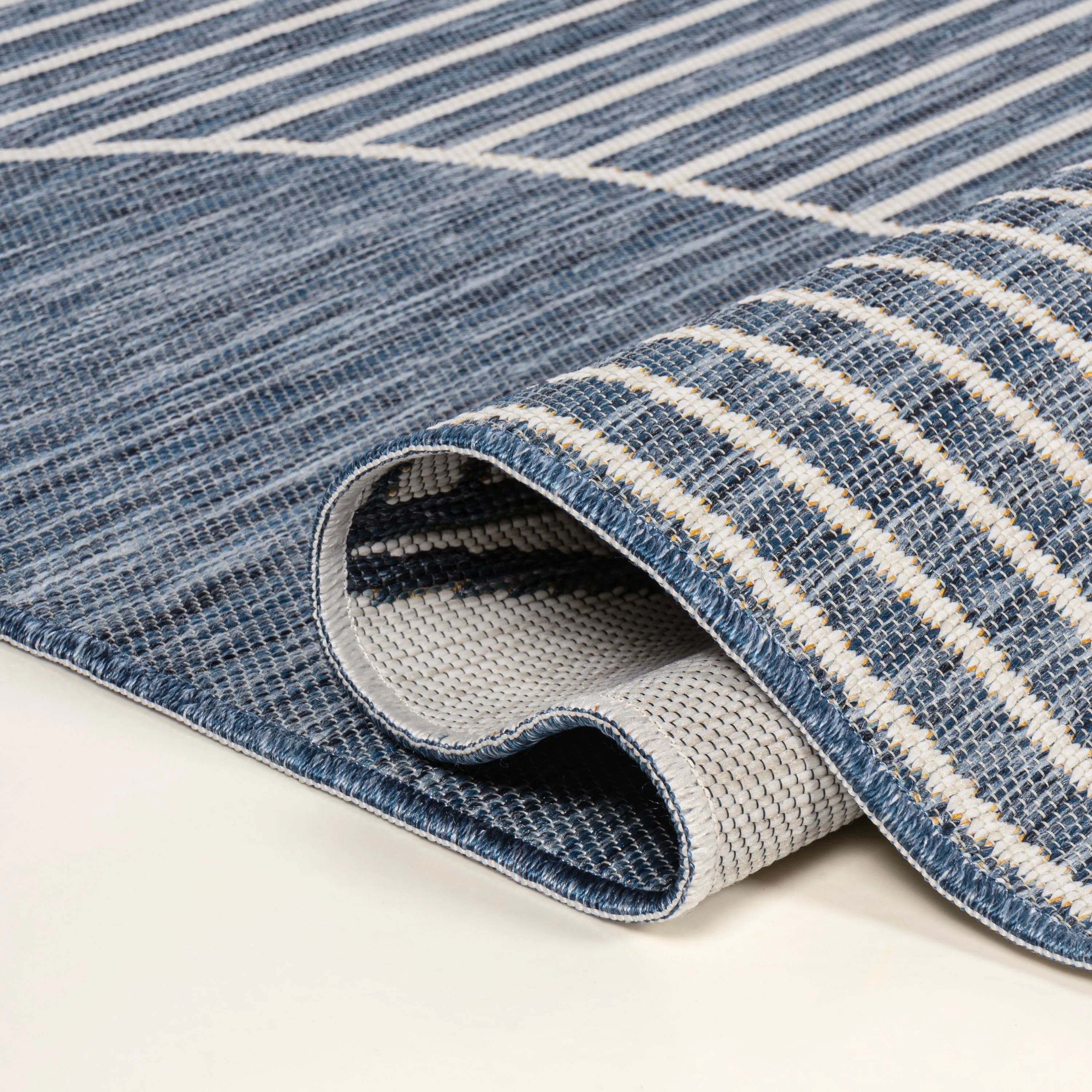 JONATHAN Y Reversible Biot Mid-Century Modern Geometric Lines Machine-Washable Navy/Cream Indoor/Outdoor Area Rug