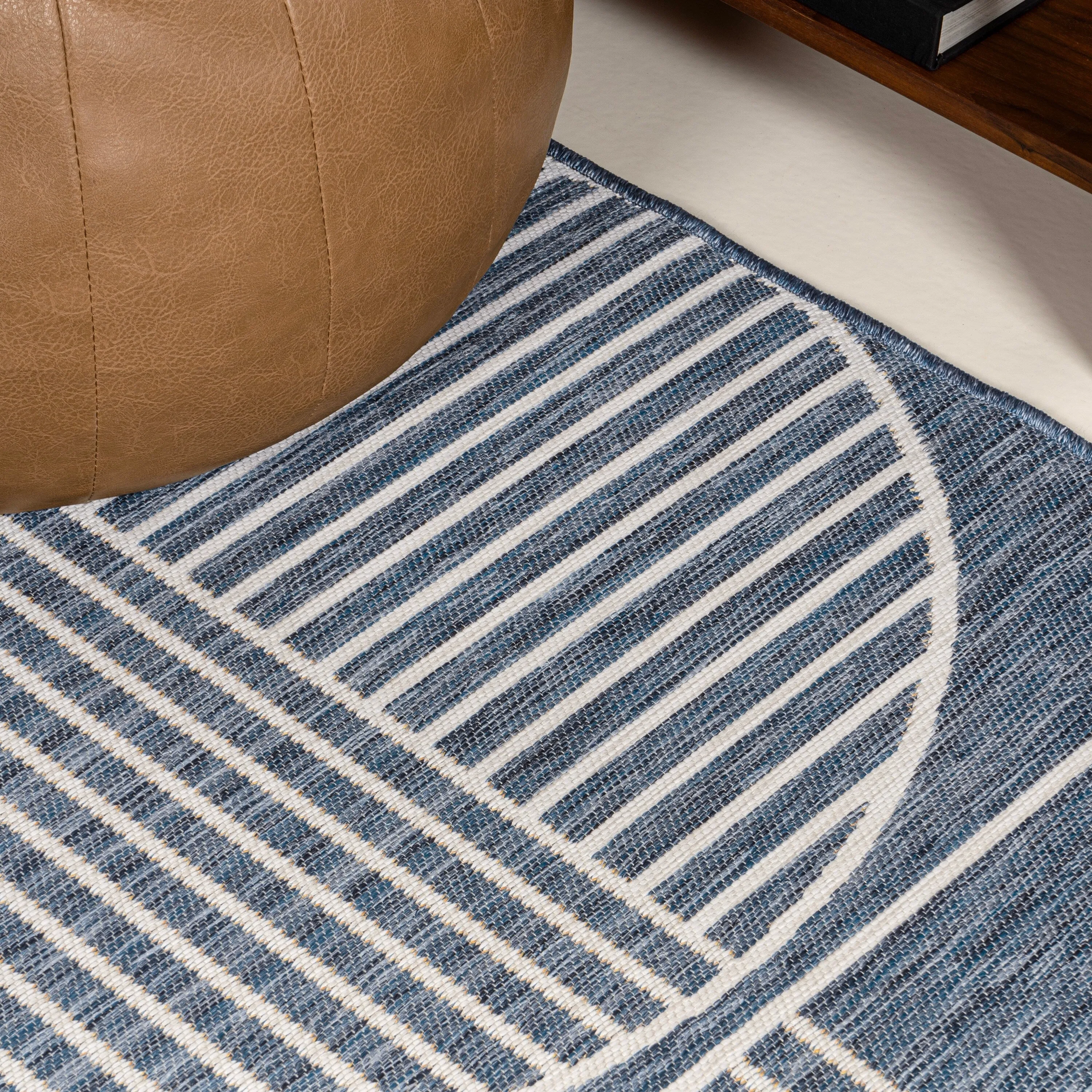 JONATHAN Y Reversible Biot Mid-Century Modern Geometric Lines Machine-Washable Navy/Cream Indoor/Outdoor Area Rug