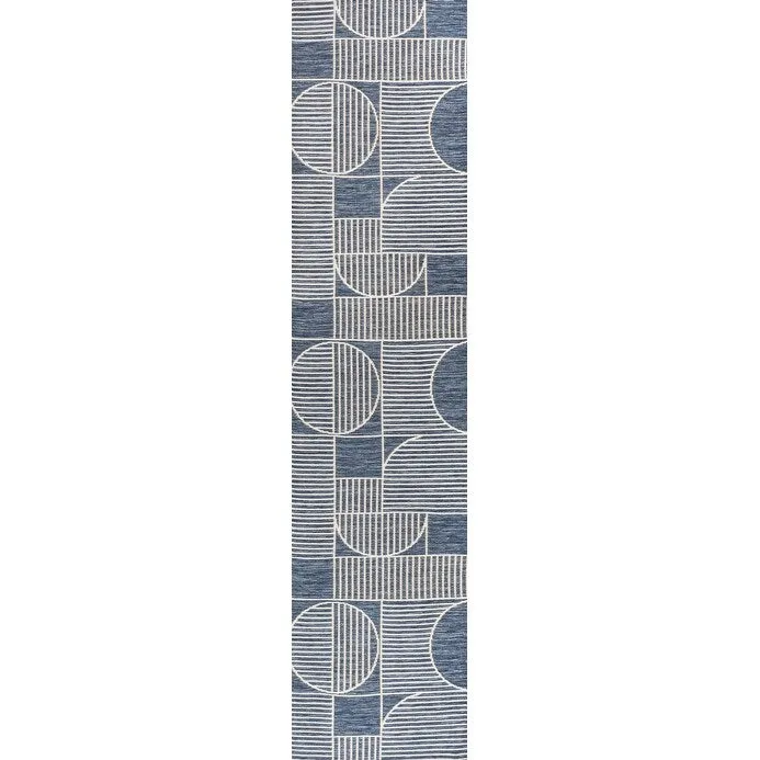 JONATHAN Y Reversible Biot Mid-Century Modern Geometric Lines Machine-Washable Navy/Cream Indoor/Outdoor Area Rug