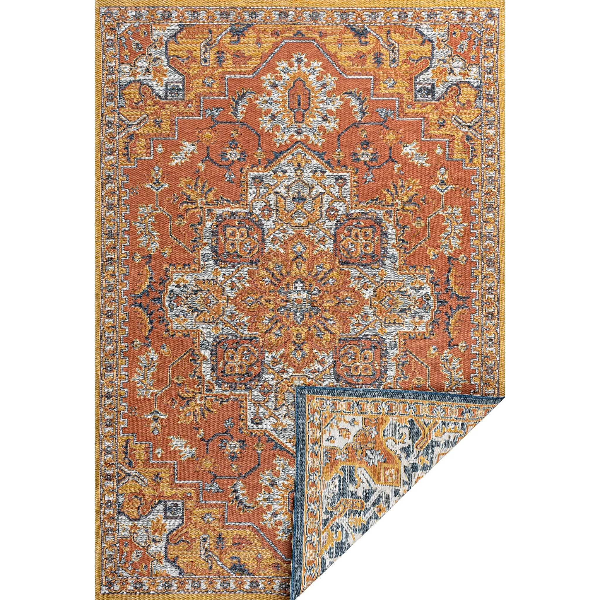 JONATHAN Y Reversible Danae Traditional Vintage Medallion Machine-Washable Terra/Blue/Cream Indoor/Outdoor Rug