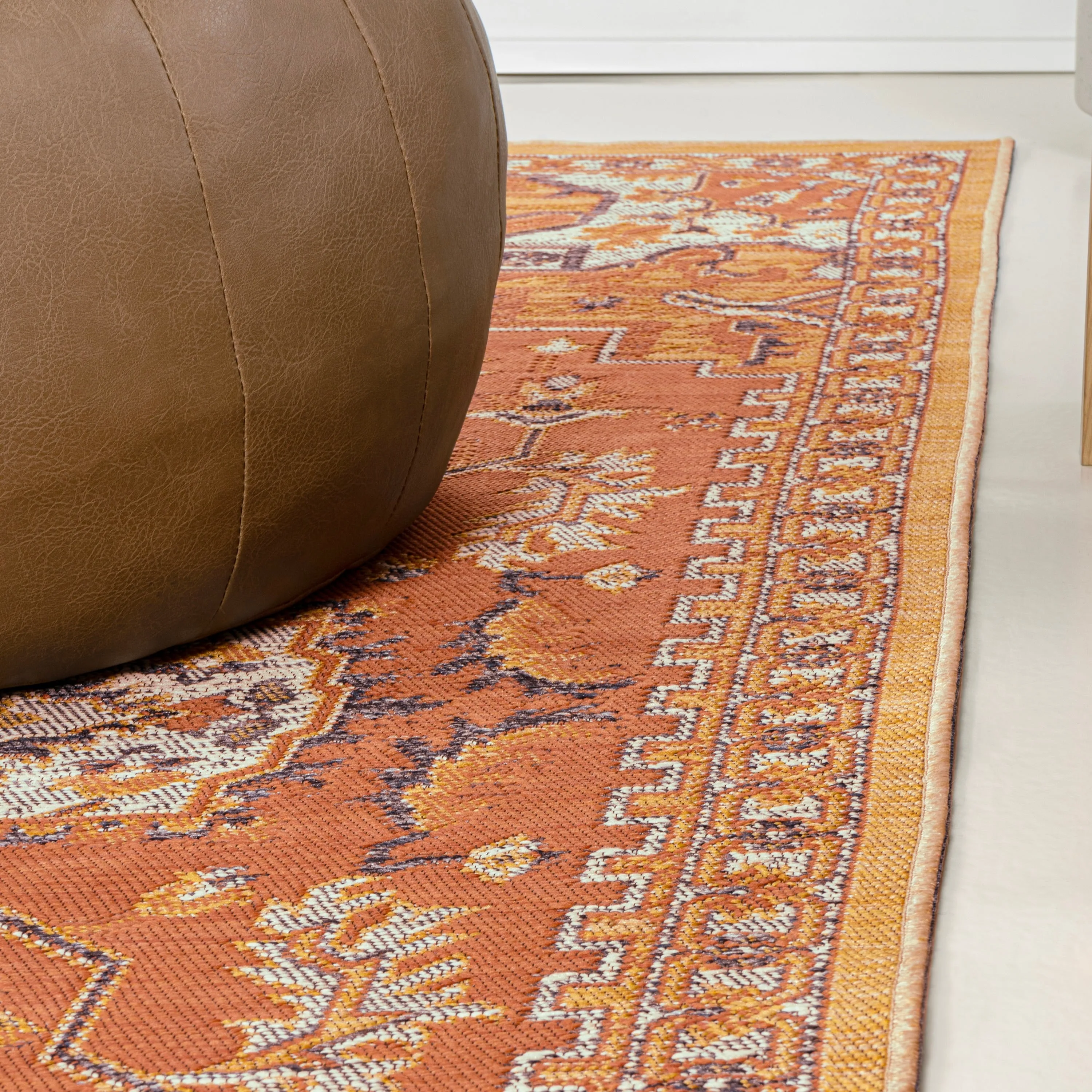 JONATHAN Y Reversible Danae Traditional Vintage Medallion Machine-Washable Terra/Blue/Cream Indoor/Outdoor Rug