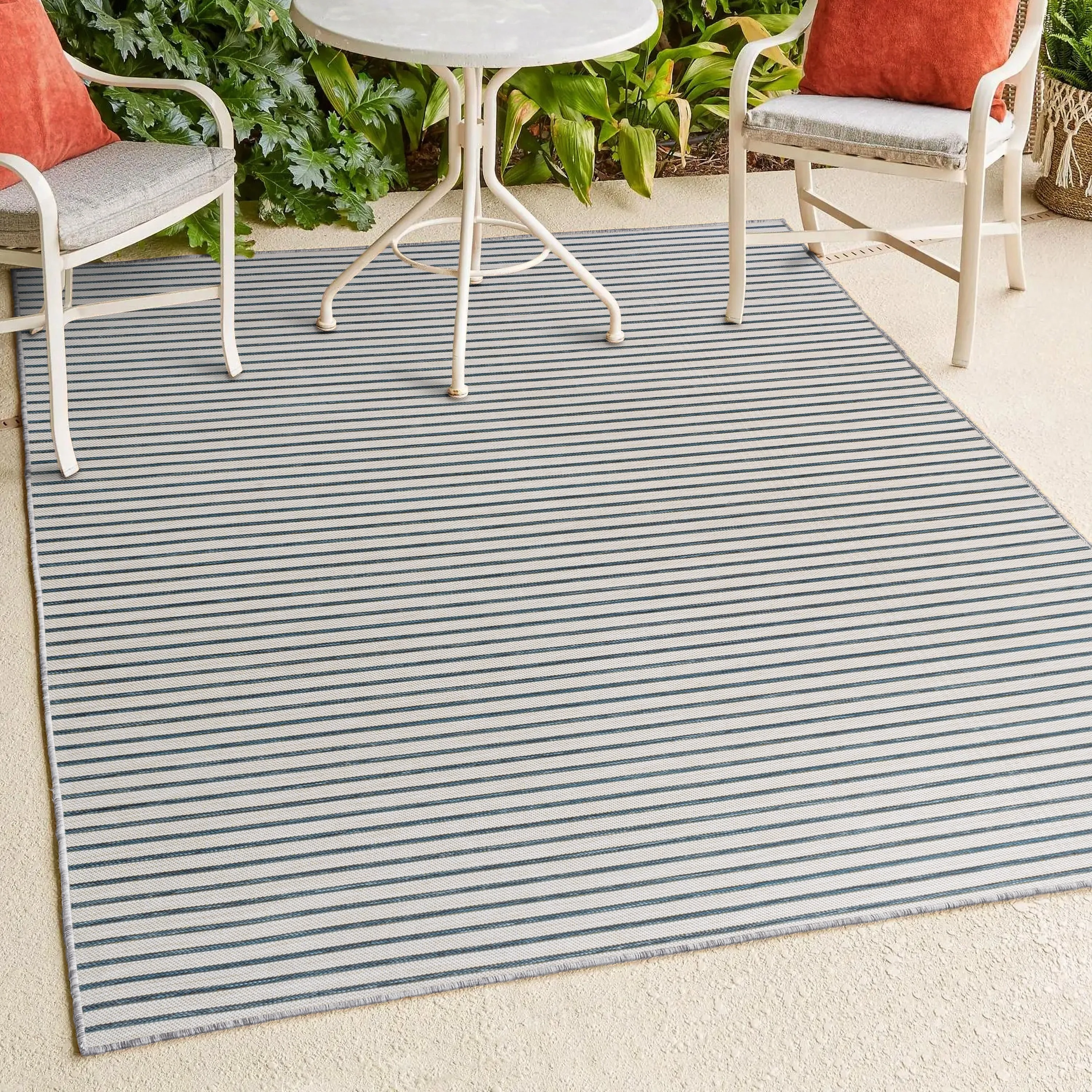 JONATHAN Y Reversible Pollux Classic Coastal Pinstripe Machine-Washable Navy/Cream Indoor/Outdoor Area Rug
