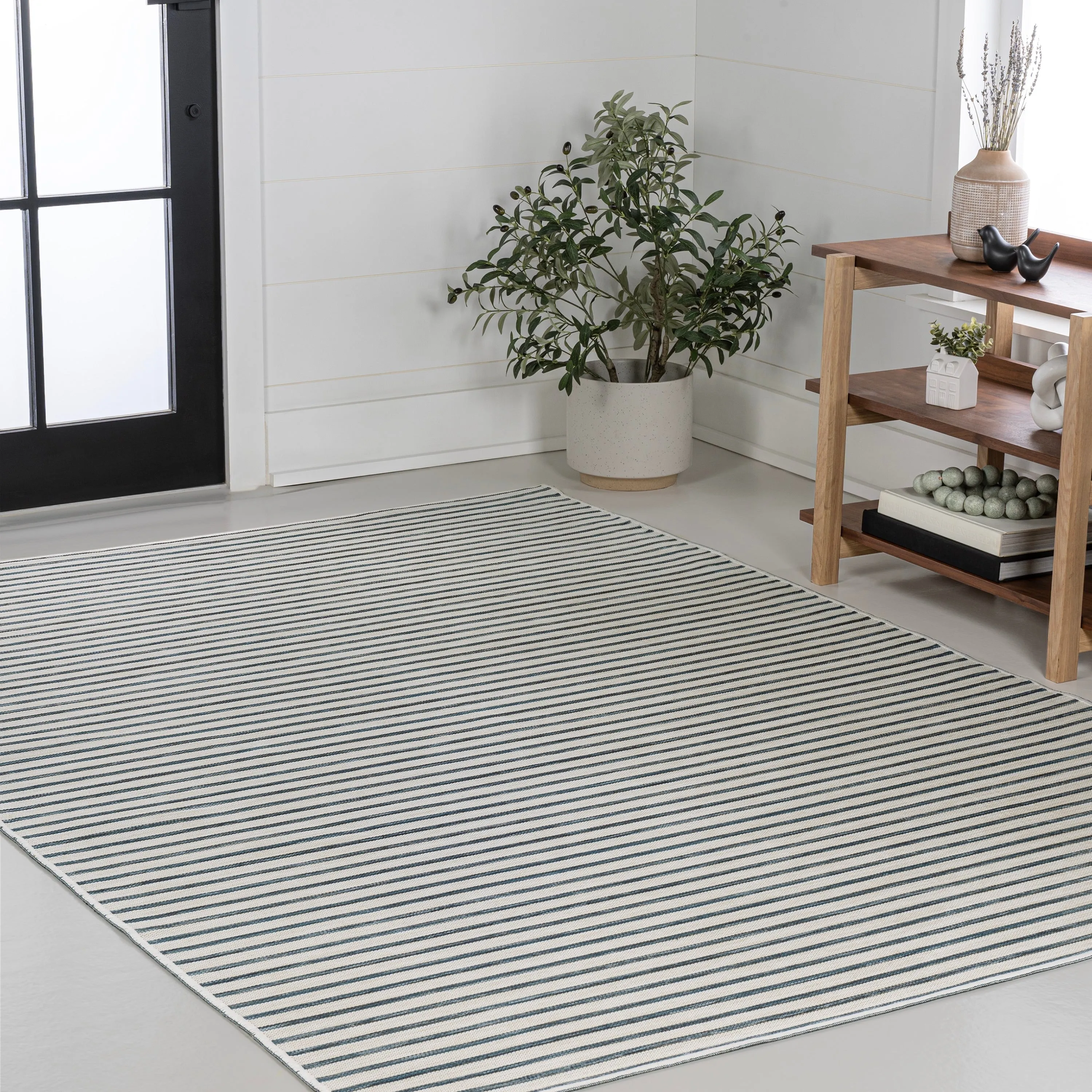 JONATHAN Y Reversible Pollux Classic Coastal Pinstripe Machine-Washable Navy/Cream Indoor/Outdoor Area Rug
