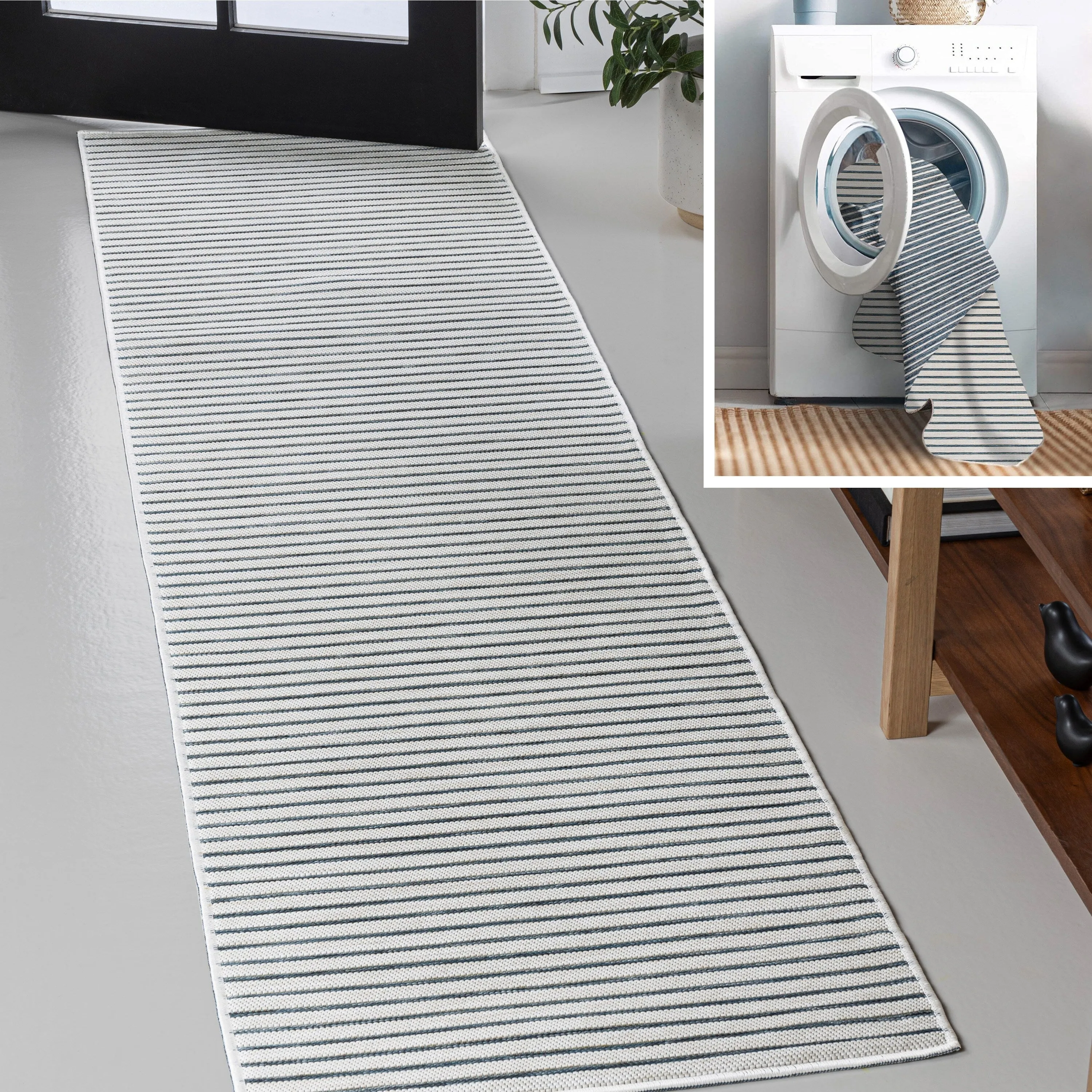 JONATHAN Y Reversible Pollux Classic Coastal Pinstripe Machine-Washable Navy/Cream Indoor/Outdoor Area Rug