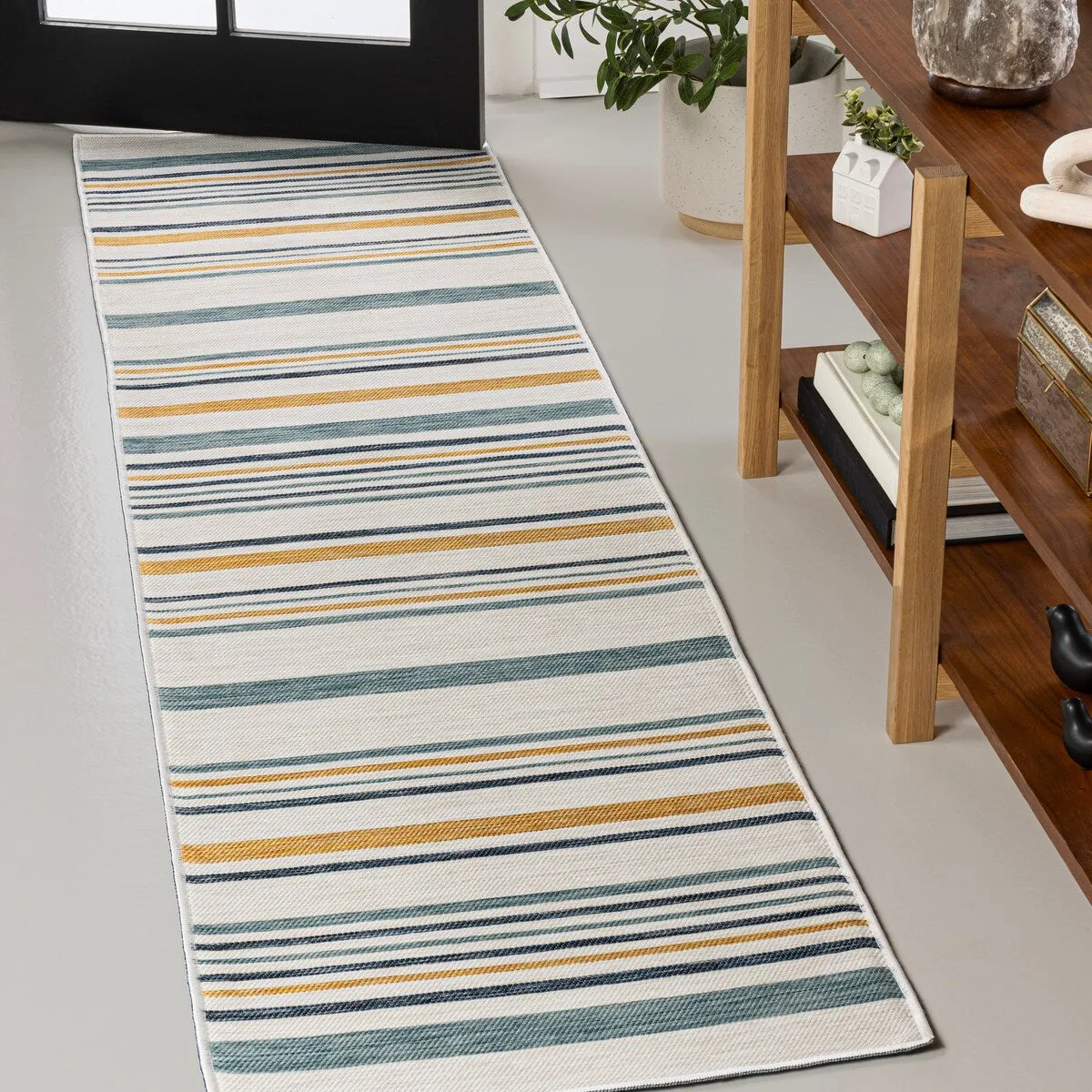 JONATHAN Y Reversible Zephyr Classic Coastal Ticking Stripe Machine-Washable Cream/Navy Indoor/Outdoor Rug
