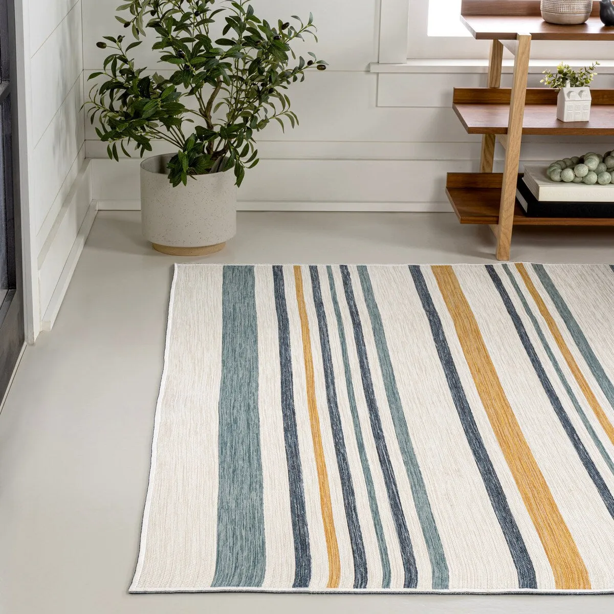 JONATHAN Y Reversible Zephyr Classic Coastal Ticking Stripe Machine-Washable Cream/Navy Indoor/Outdoor Rug