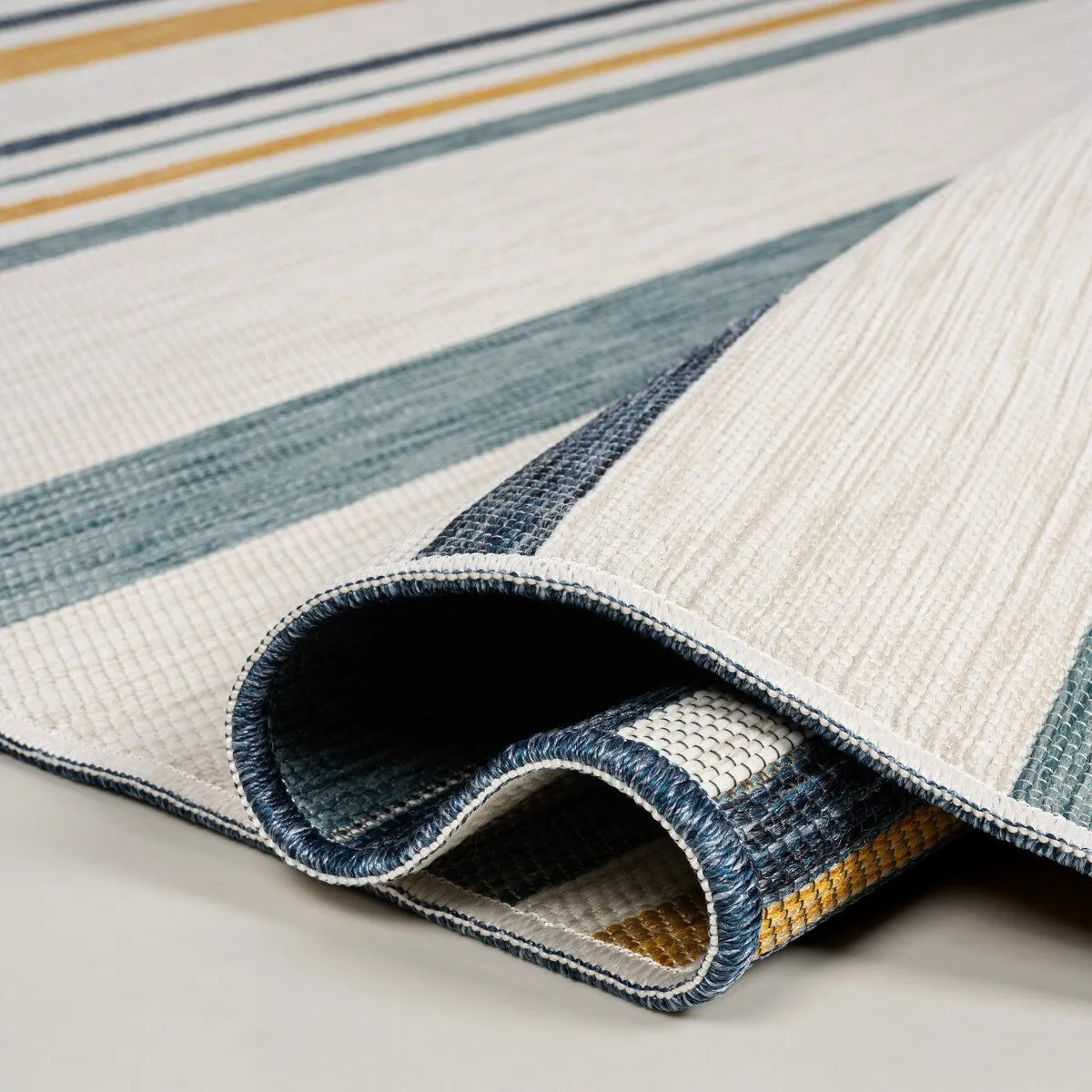 JONATHAN Y Reversible Zephyr Classic Coastal Ticking Stripe Machine-Washable Cream/Navy Indoor/Outdoor Rug