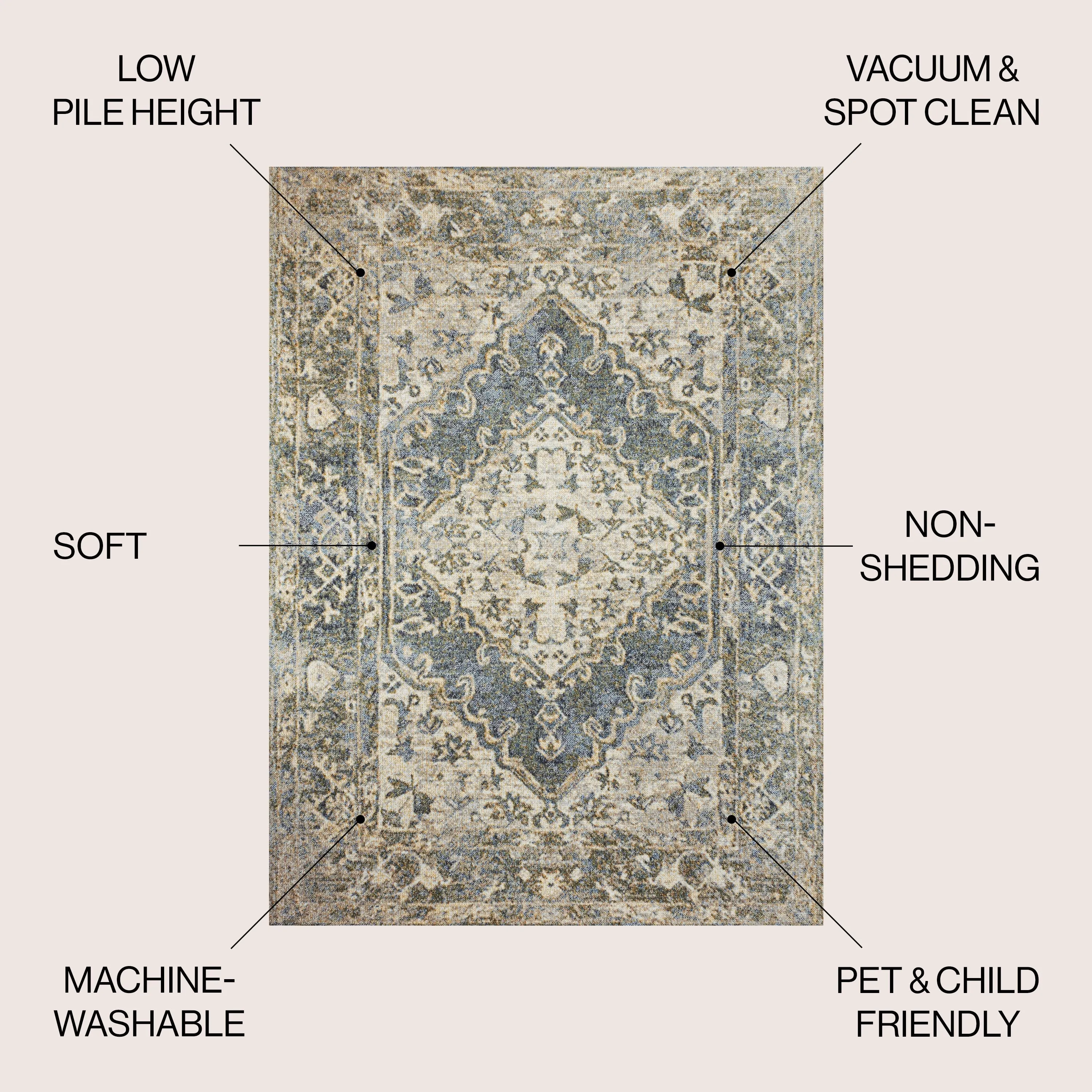 JONATHAN Y Shaii Distressed Medallion Low-Pile Machine-Washable Area Rug