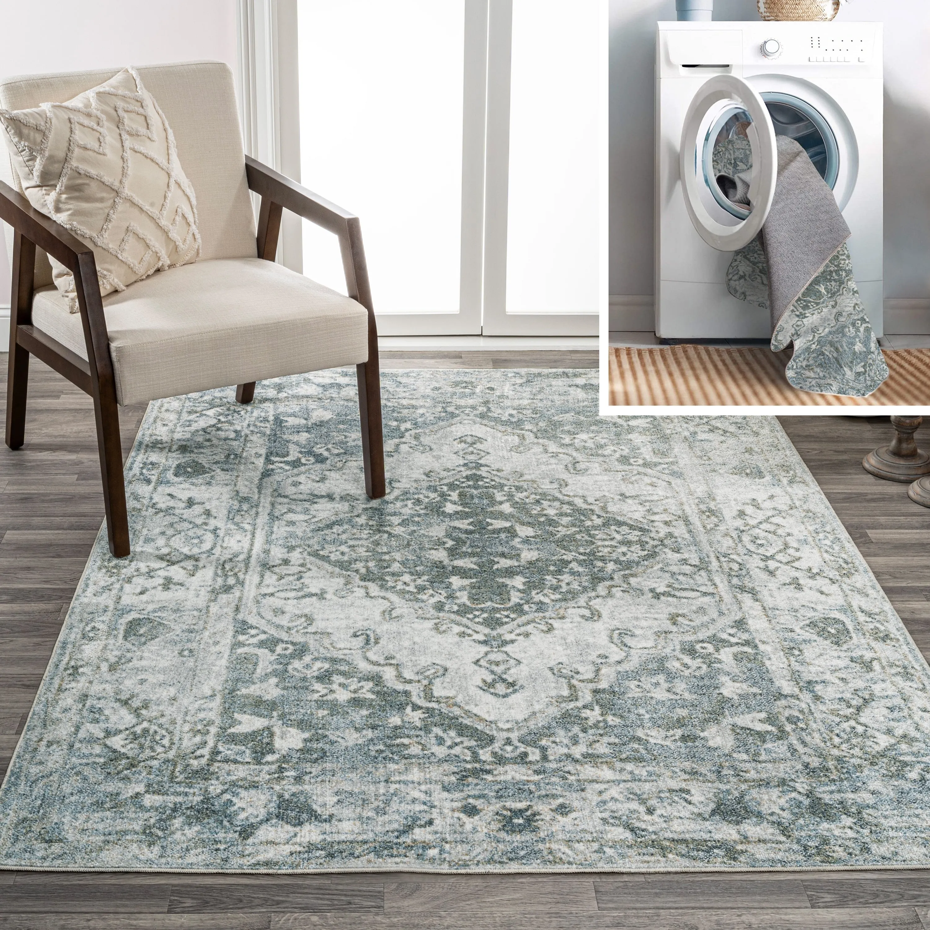 JONATHAN Y Shaii Distressed Medallion Low-Pile Machine-Washable Area Rug