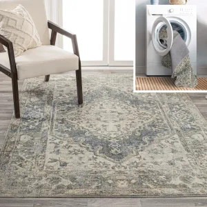 JONATHAN Y Shaii Distressed Medallion Low-Pile Machine-Washable Area Rug