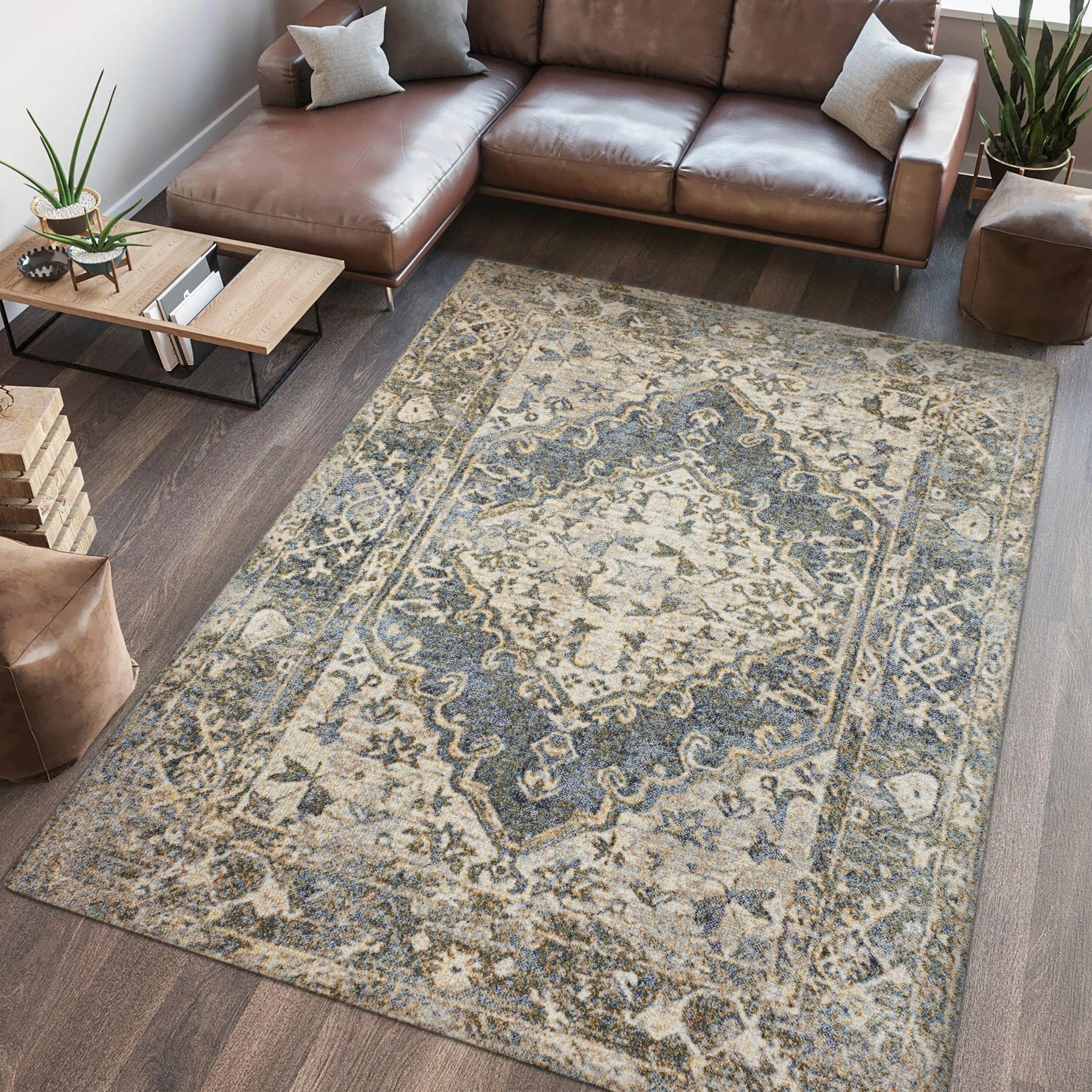 JONATHAN Y Shaii Distressed Medallion Low-Pile Machine-Washable Area Rug