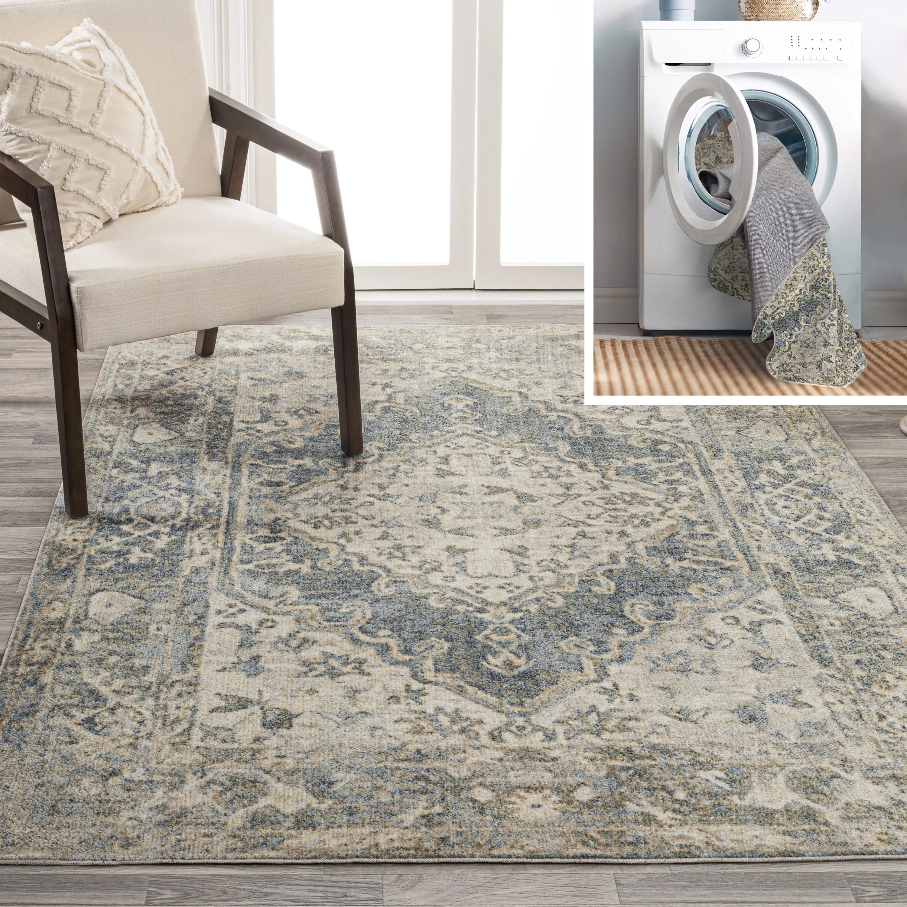 JONATHAN Y Shaii Distressed Medallion Low-Pile Machine-Washable Area Rug