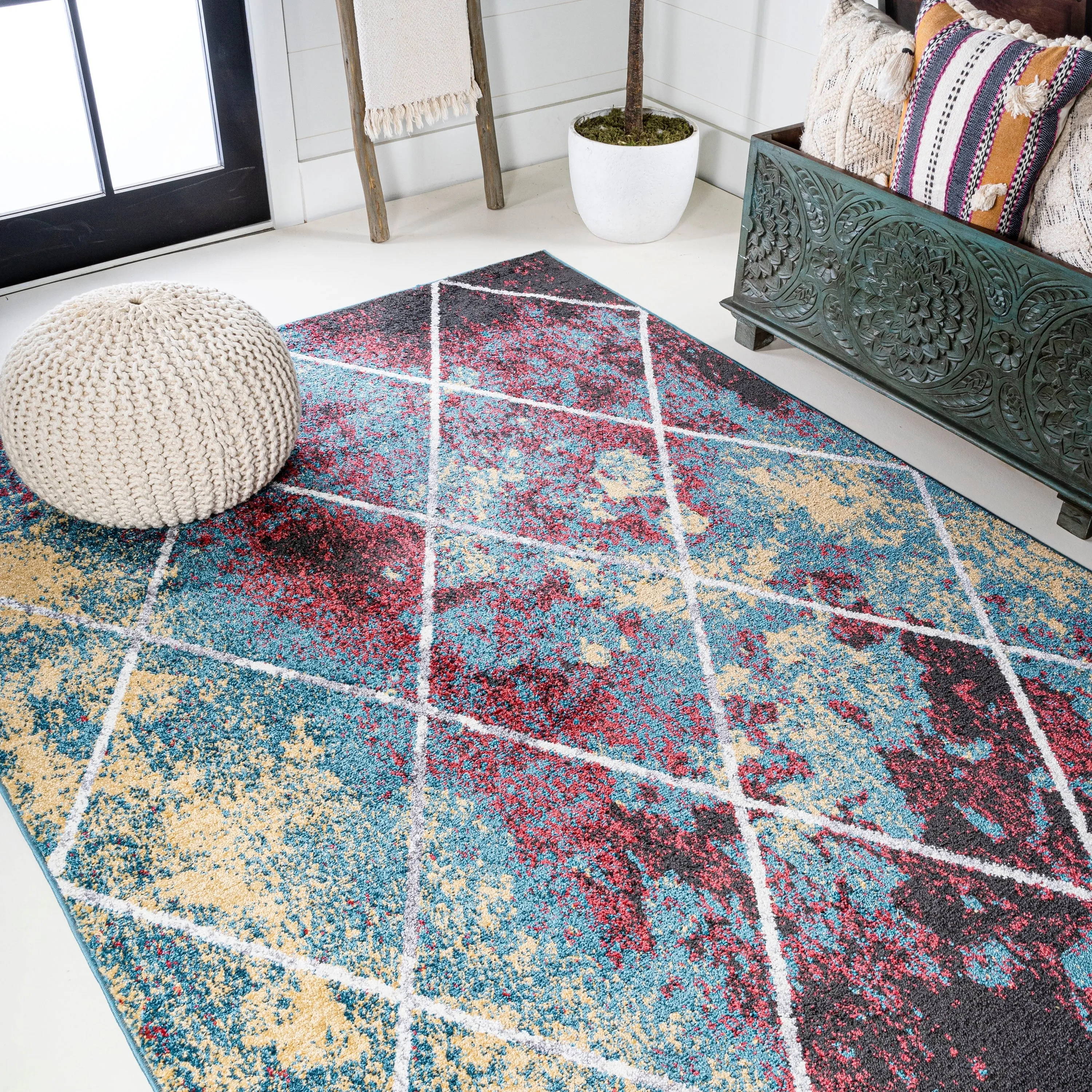 JONATHAN Y Viscon Minimalist Diamond Trellis Area Rug