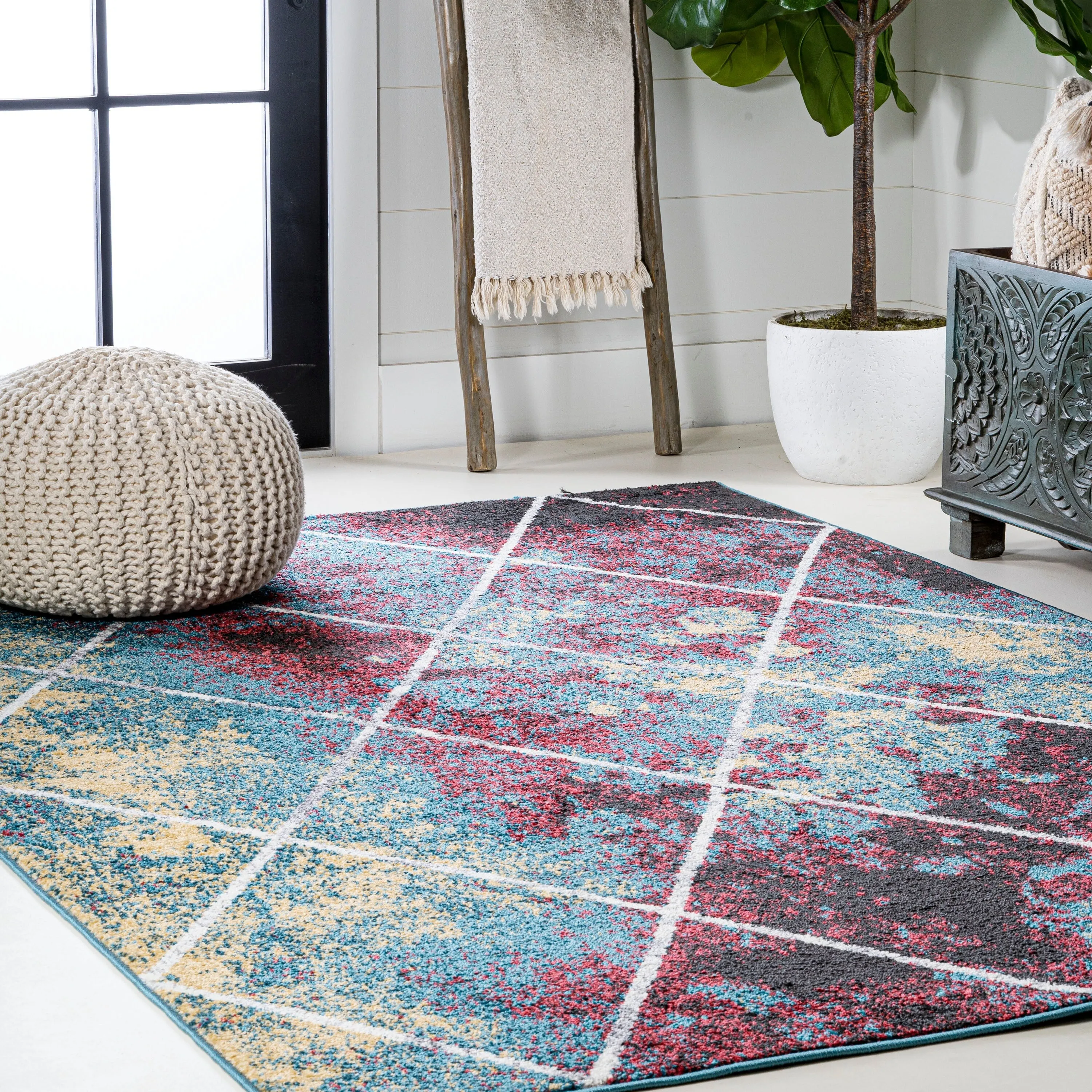 JONATHAN Y Viscon Minimalist Diamond Trellis Area Rug