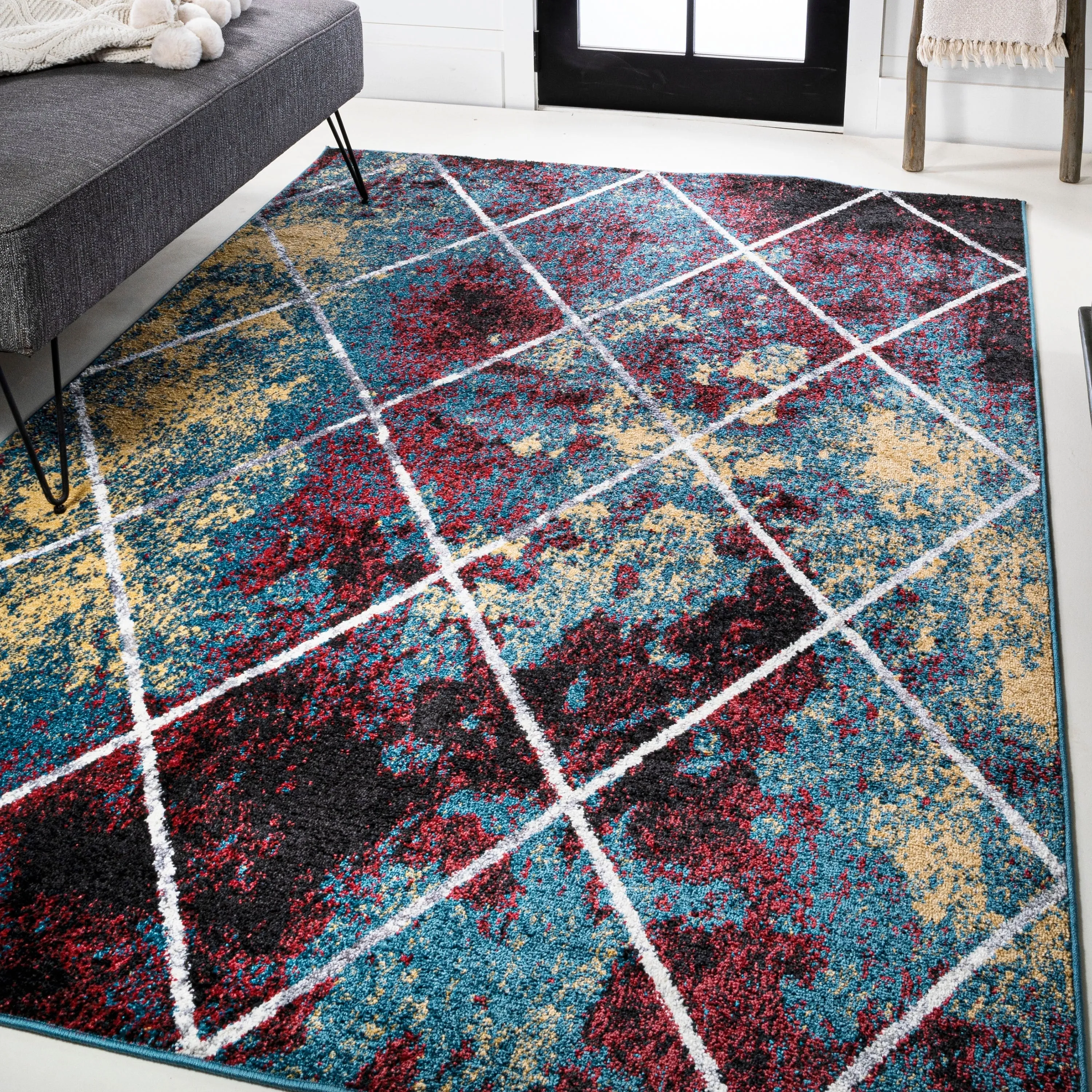 JONATHAN Y Viscon Minimalist Diamond Trellis Area Rug