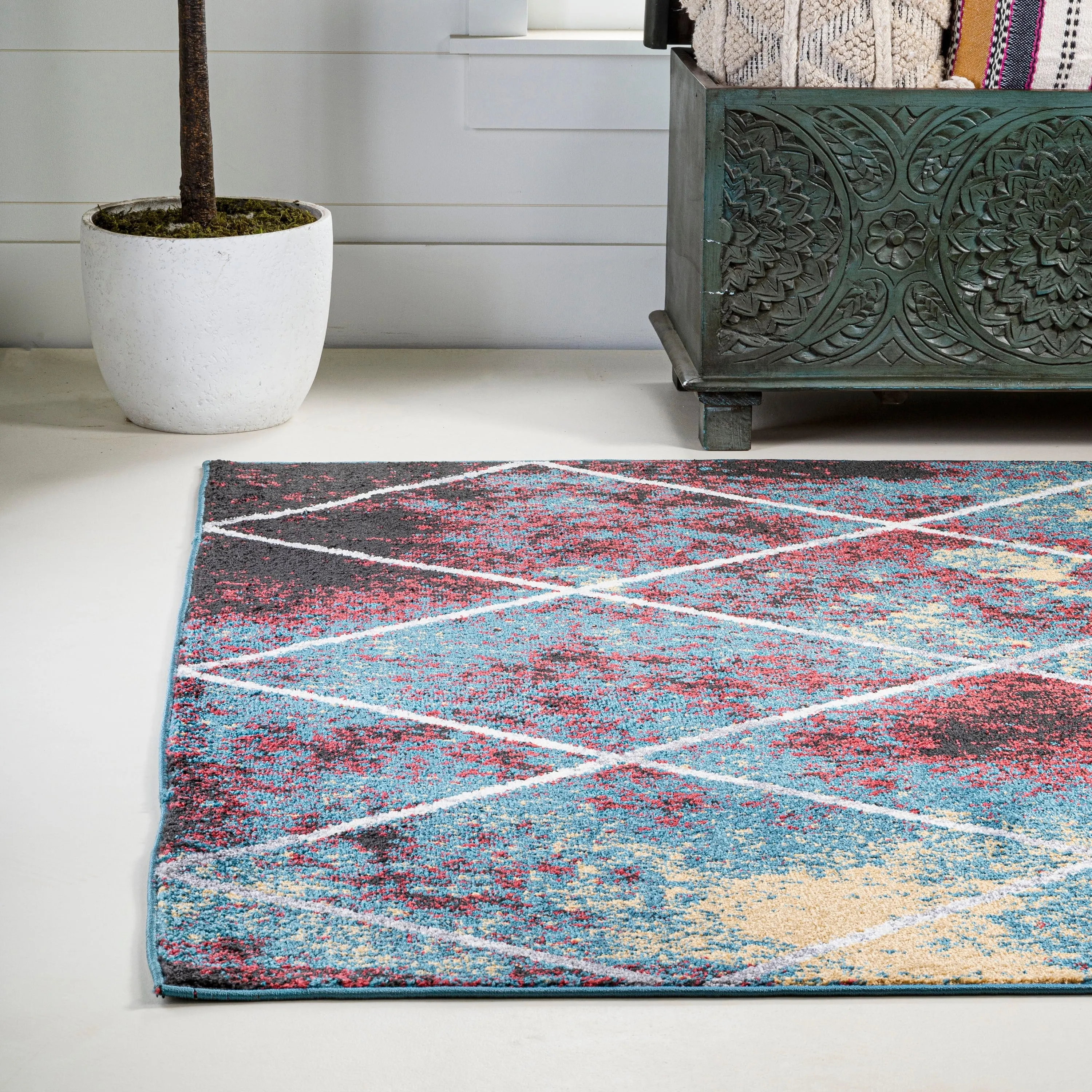 JONATHAN Y Viscon Minimalist Diamond Trellis Area Rug
