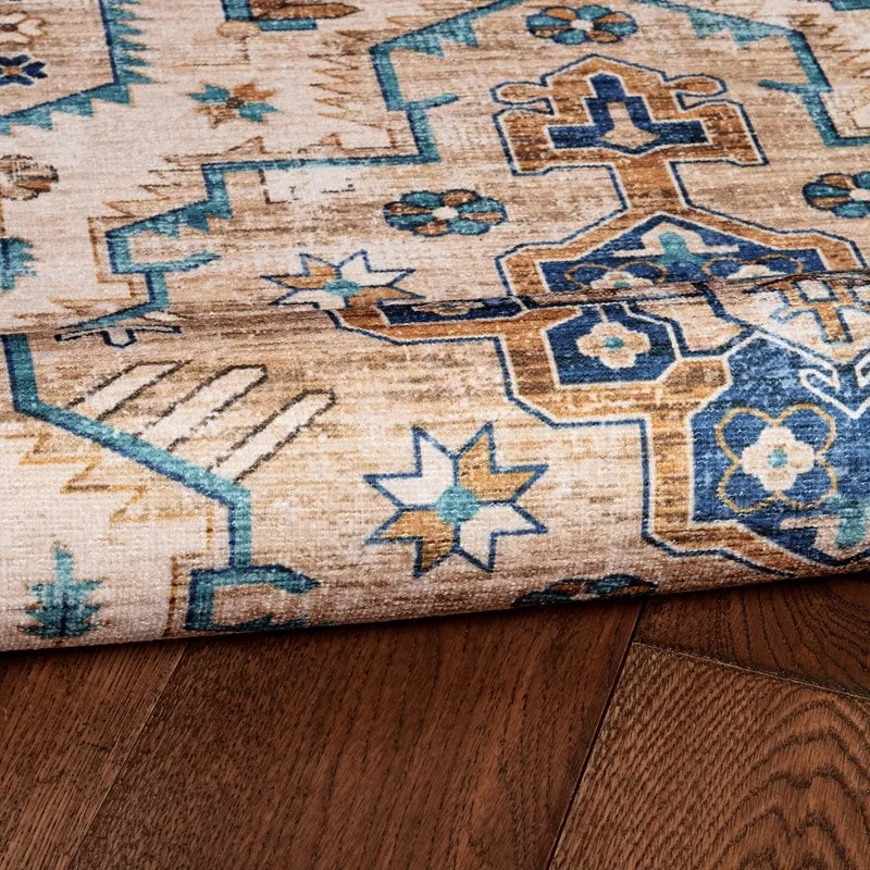 Julian Machine Washable Ivory and Gold Antique Rug