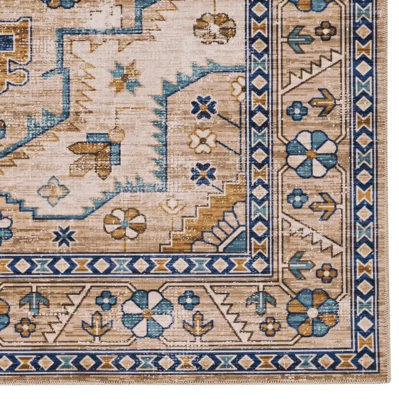 Julian Machine Washable Ivory and Gold Antique Rug