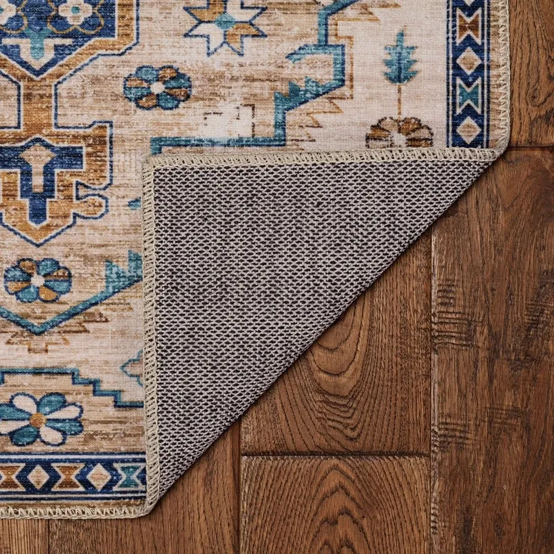 Julian Machine Washable Ivory and Gold Antique Rug