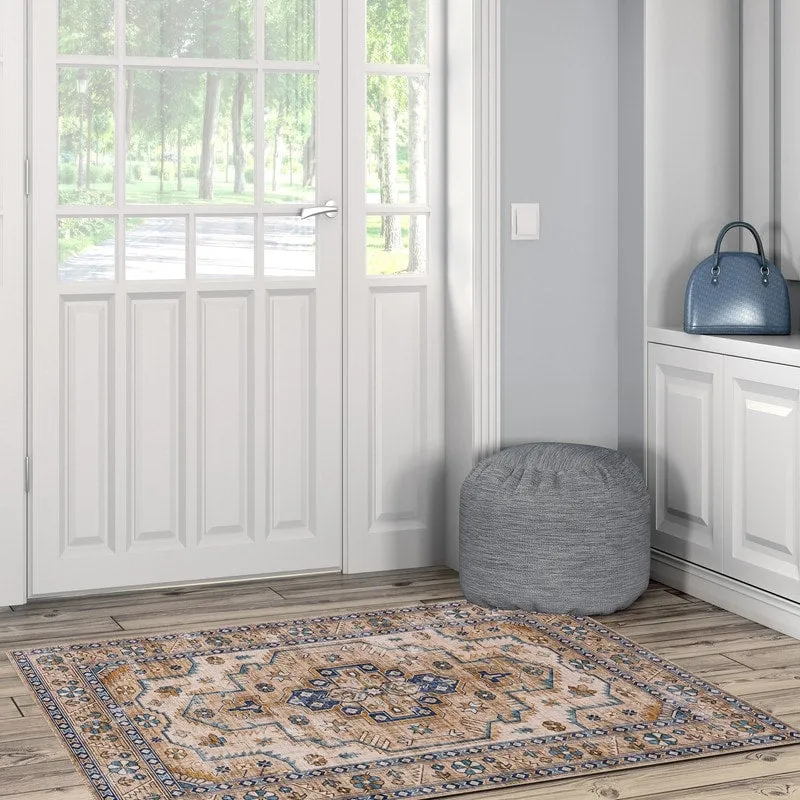 Julian Machine Washable Ivory and Gold Antique Rug