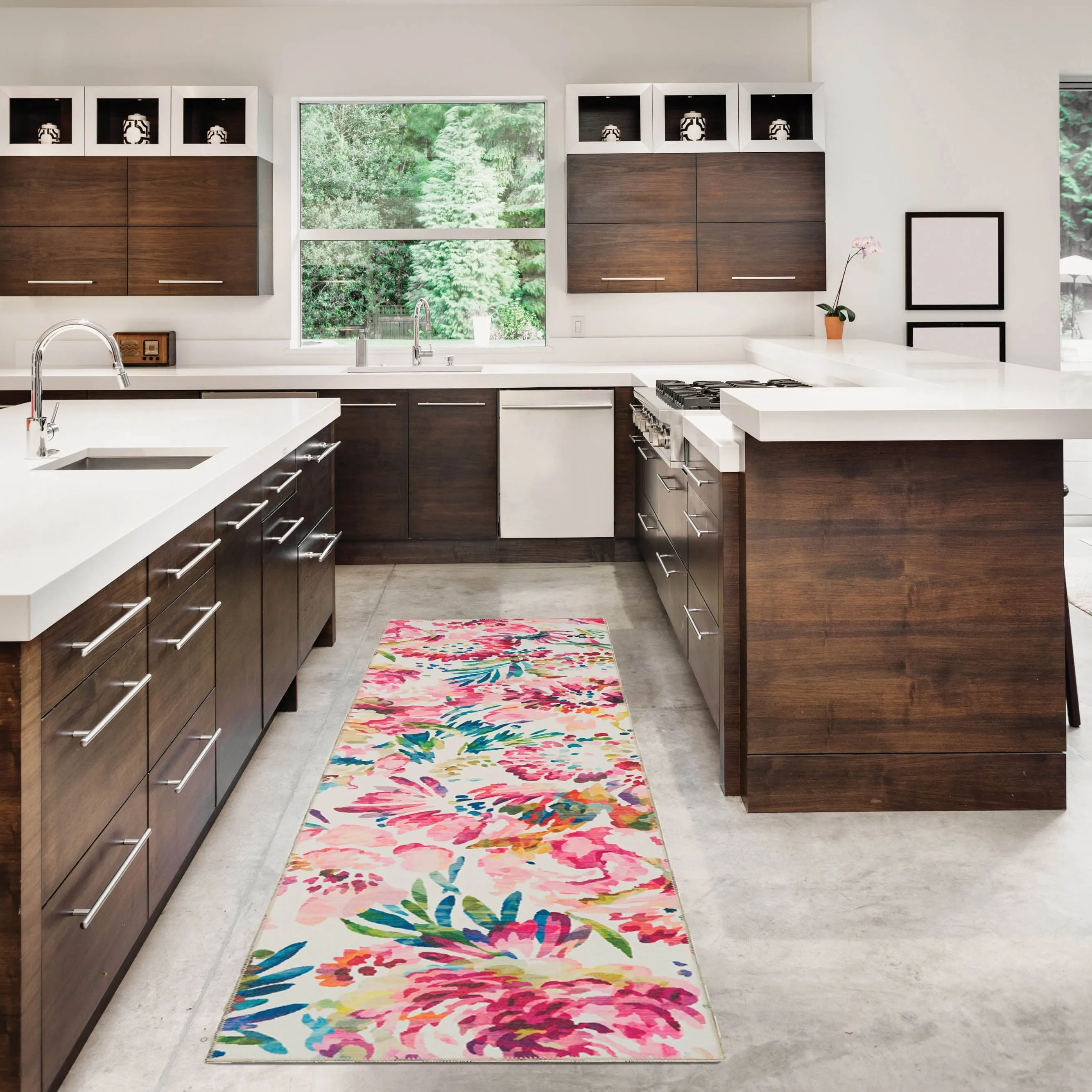 Julian Machine Washable Raspberry and Ivory Area Rug