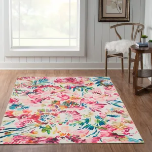 Julian Machine Washable Raspberry and Ivory Area Rug