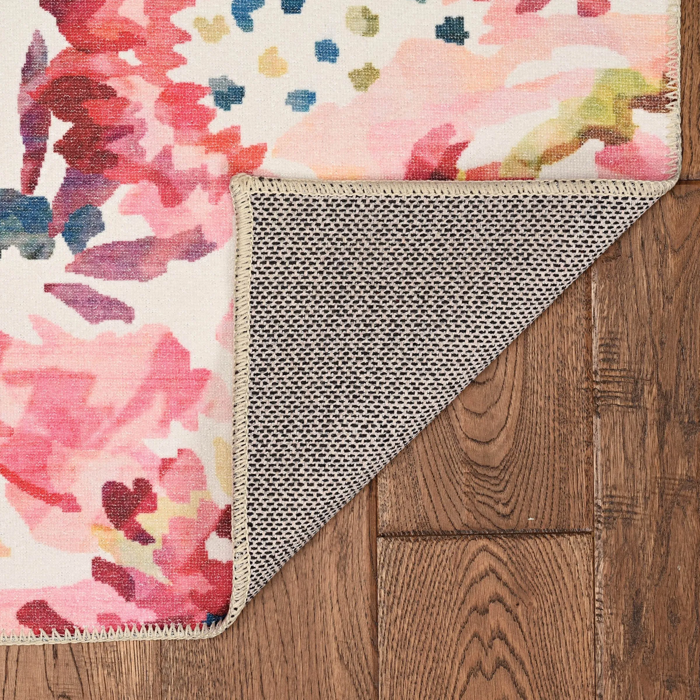 Julian Machine Washable Raspberry and Ivory Area Rug