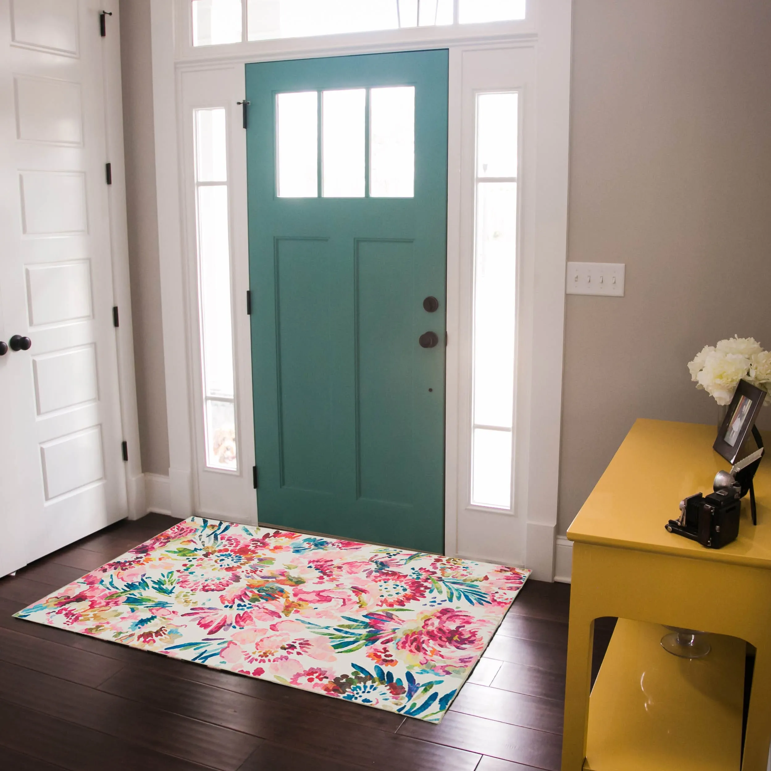 Julian Machine Washable Raspberry and Ivory Area Rug