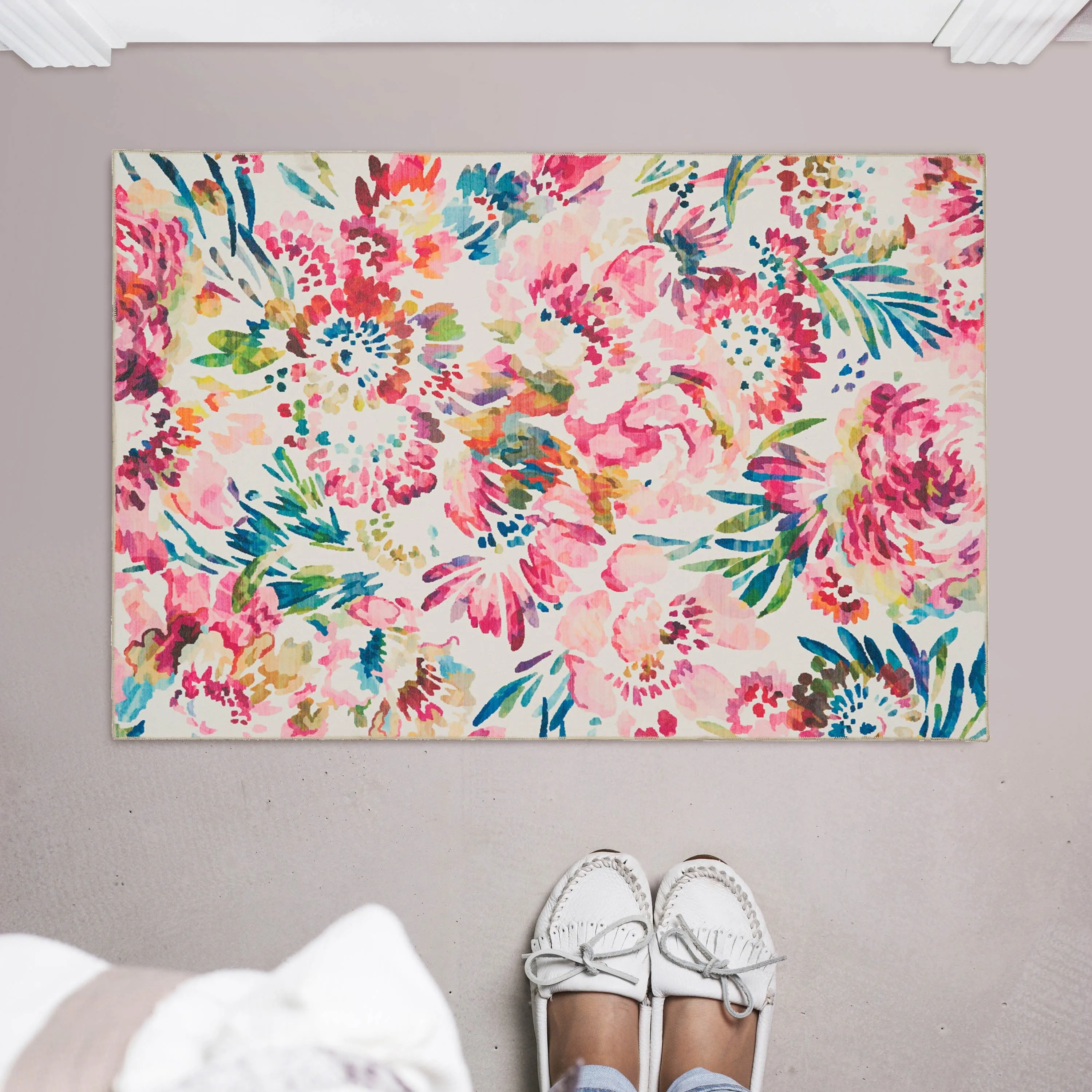 Julian Machine Washable Raspberry and Ivory Area Rug