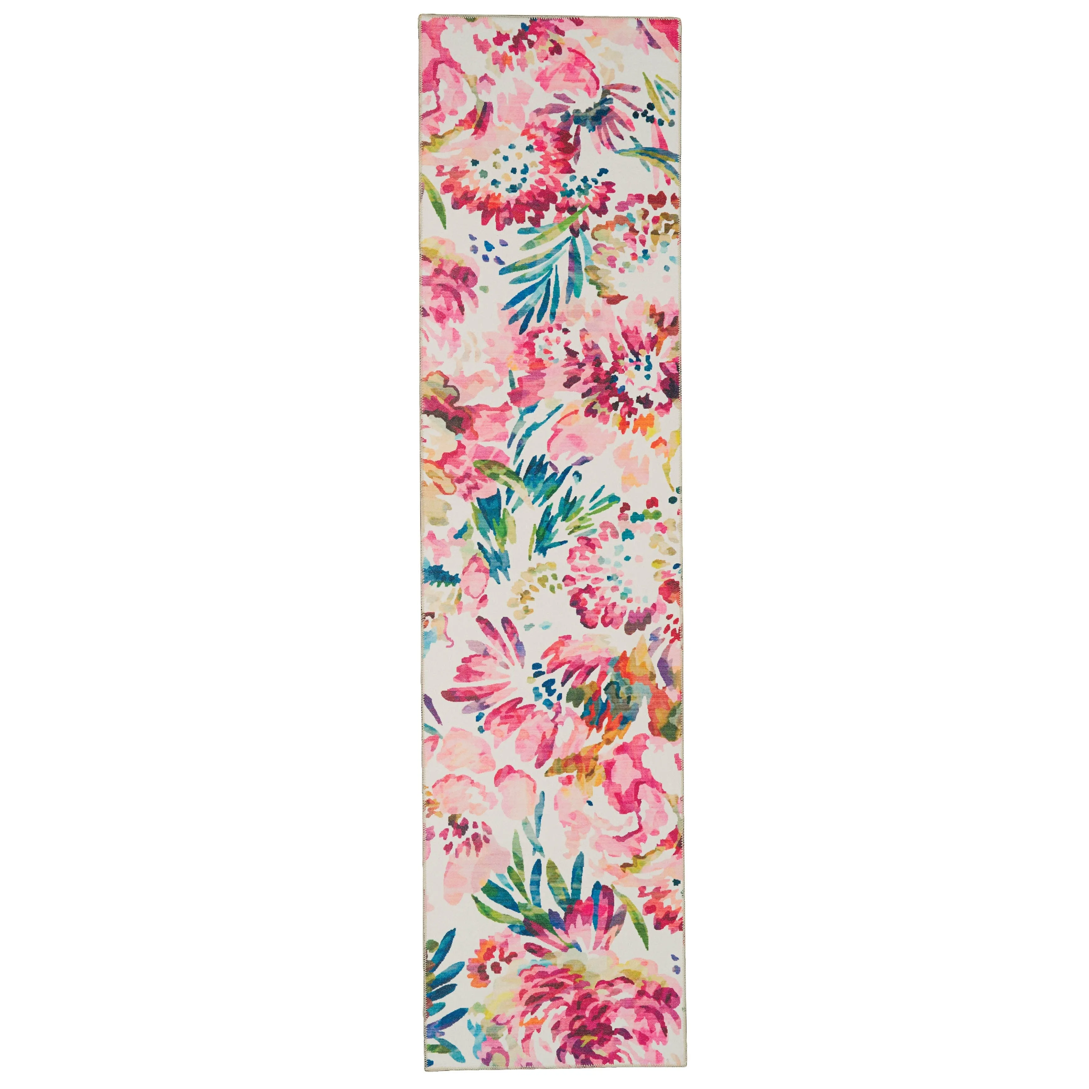 Julian Machine Washable Raspberry and Ivory Area Rug