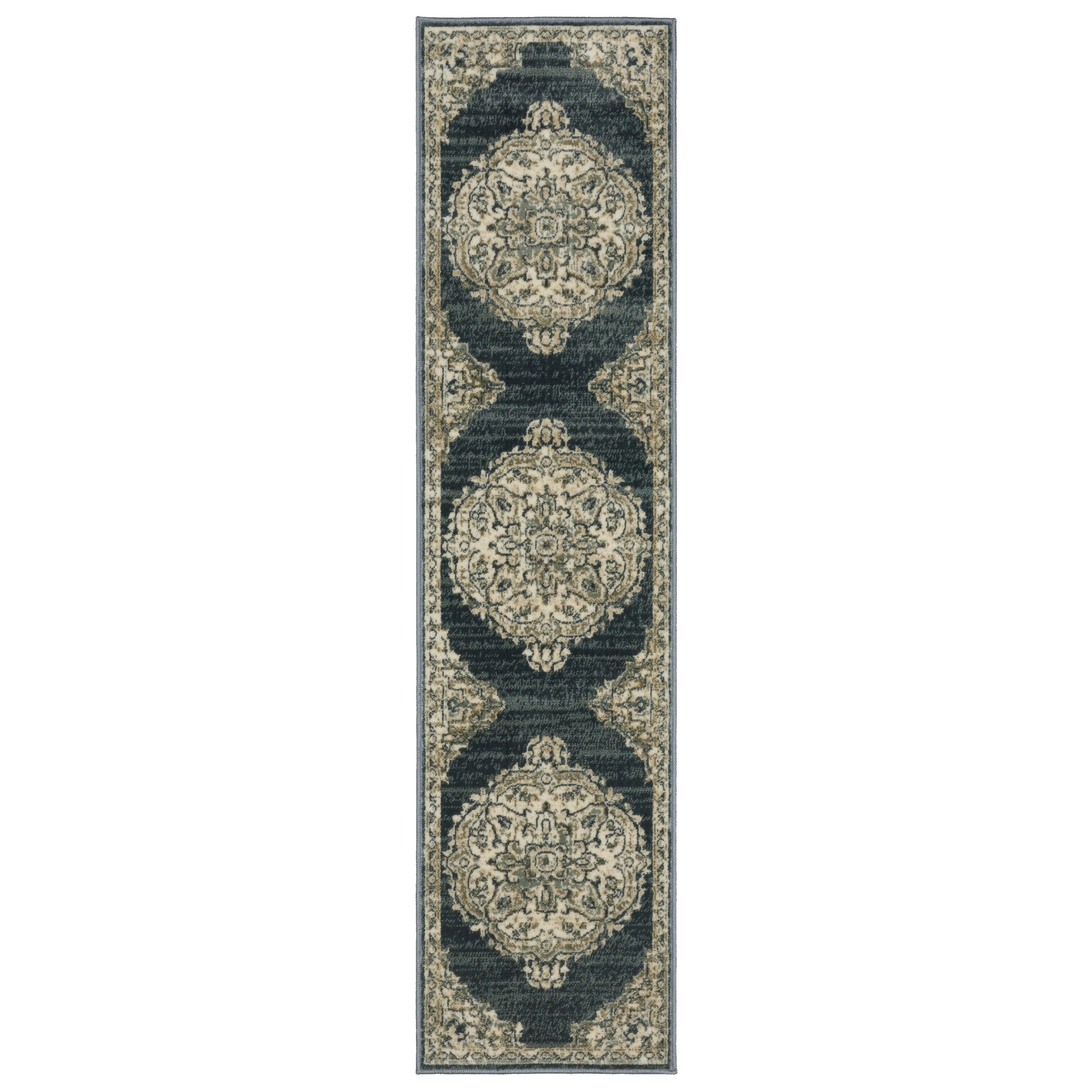 Kaleb Traditional Center Medallion Deep Teal/Ivory Area Rug