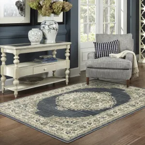 Kaleb Traditional Center Medallion Deep Teal/Ivory Area Rug