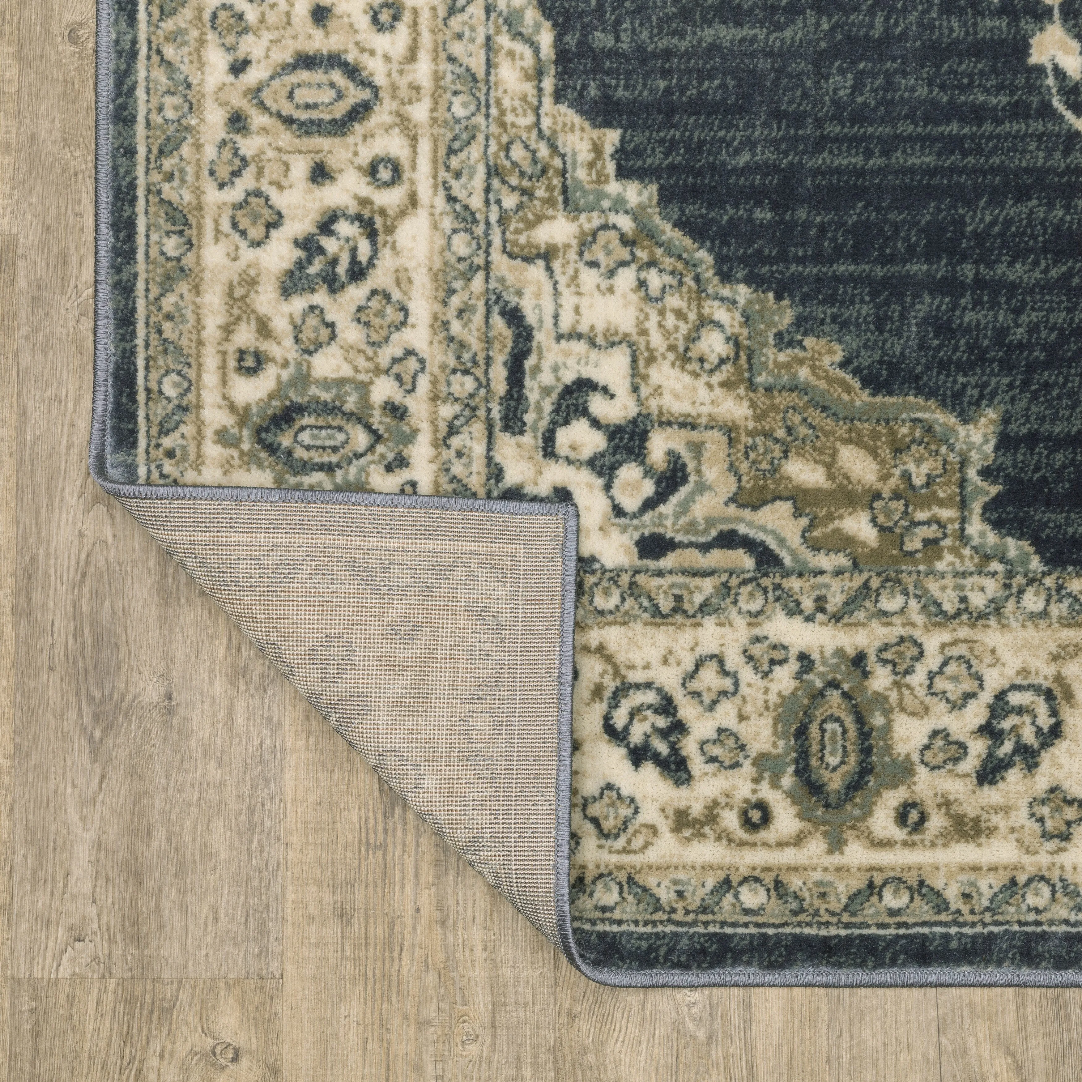 Kaleb Traditional Center Medallion Deep Teal/Ivory Area Rug