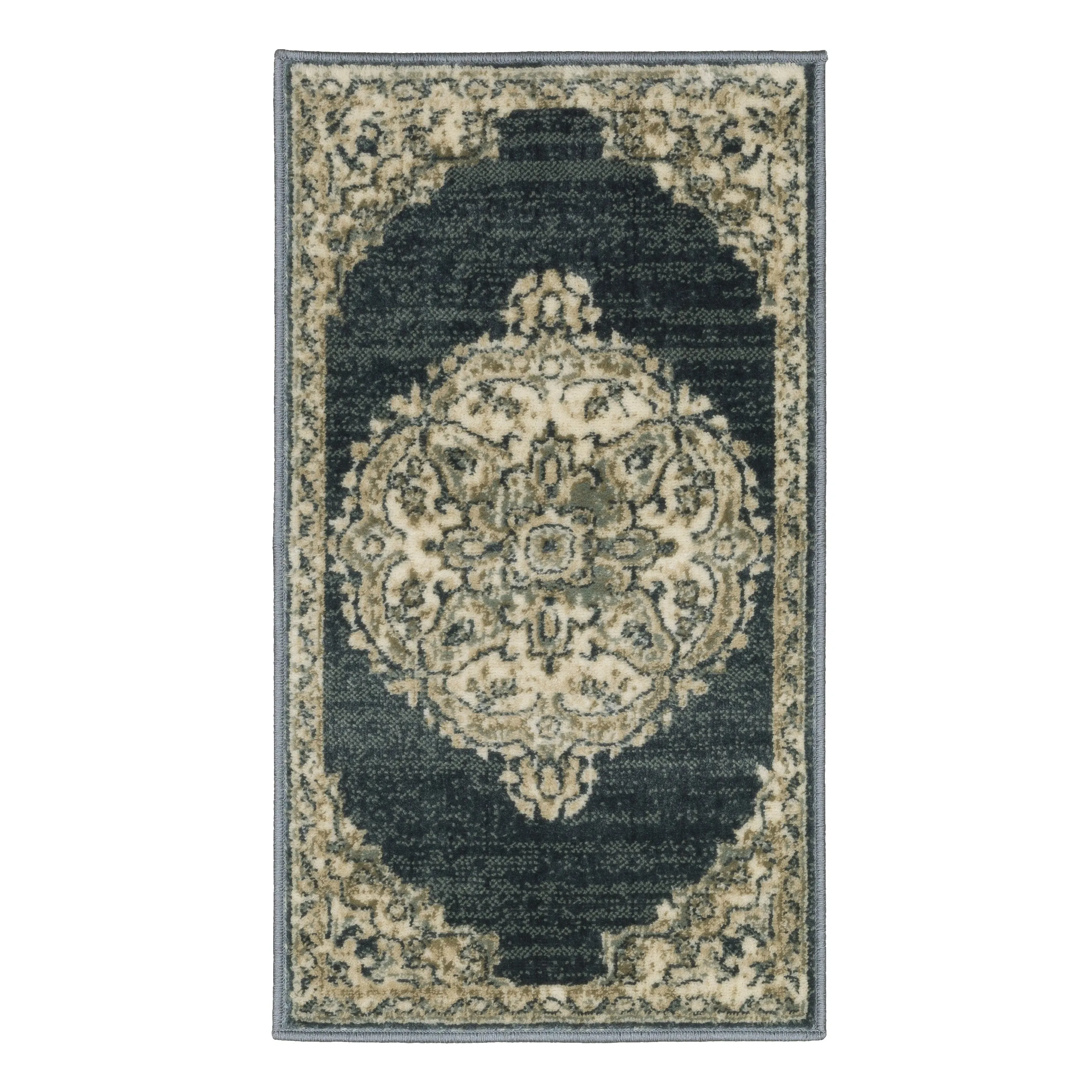 Kaleb Traditional Center Medallion Deep Teal/Ivory Area Rug