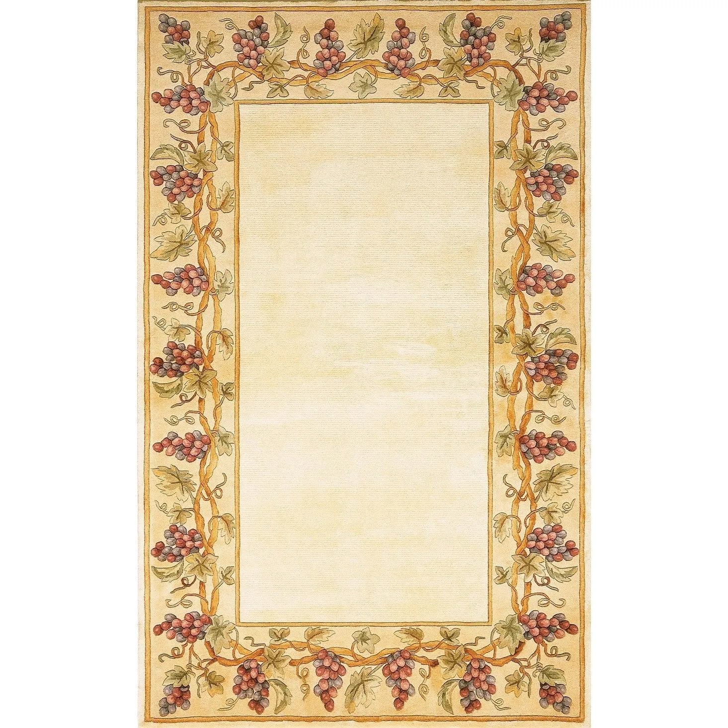 KAS Emerald Ivory Grapes Border Hand-tufted Wool Rug