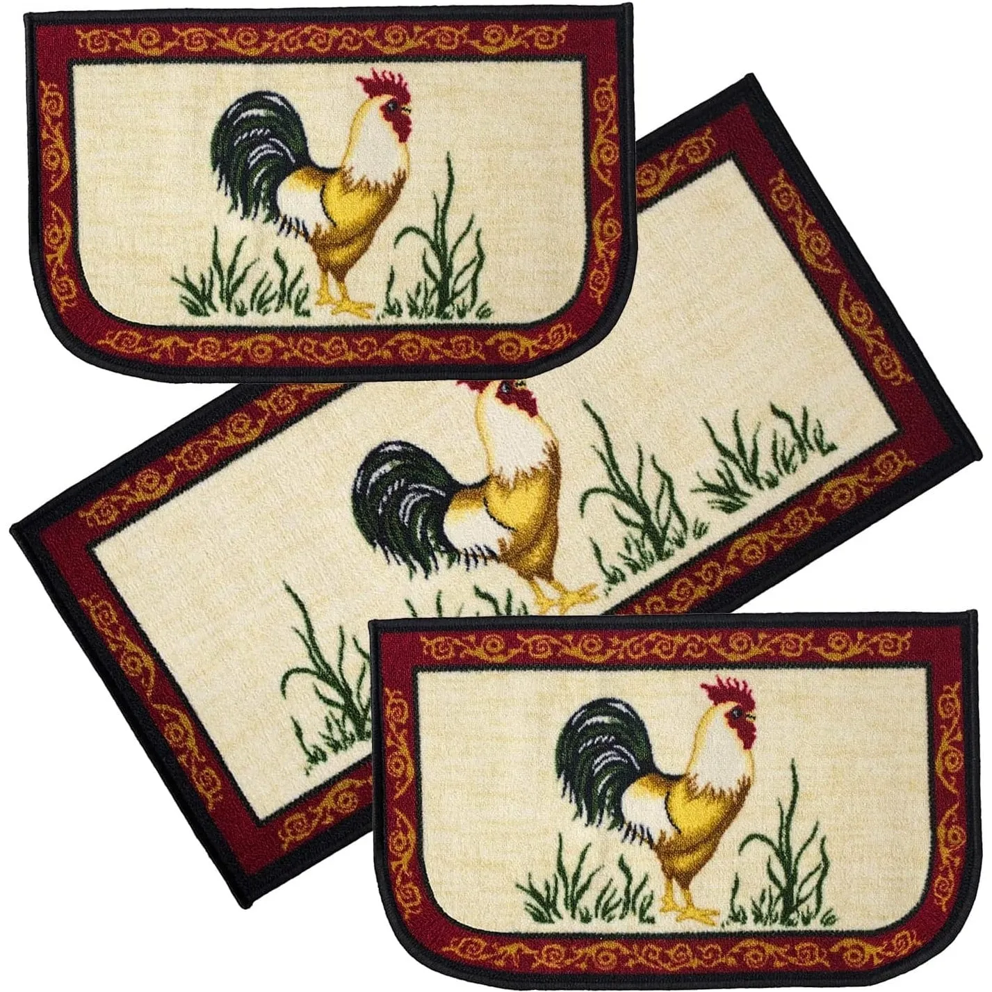 Kashi Home Kitchen Rug. Printed Durable Non Slip Floor Mat. Farmhouse Design 3 Piece Set - 3pc Set (2 18x30 D Shape & 1 20x40)