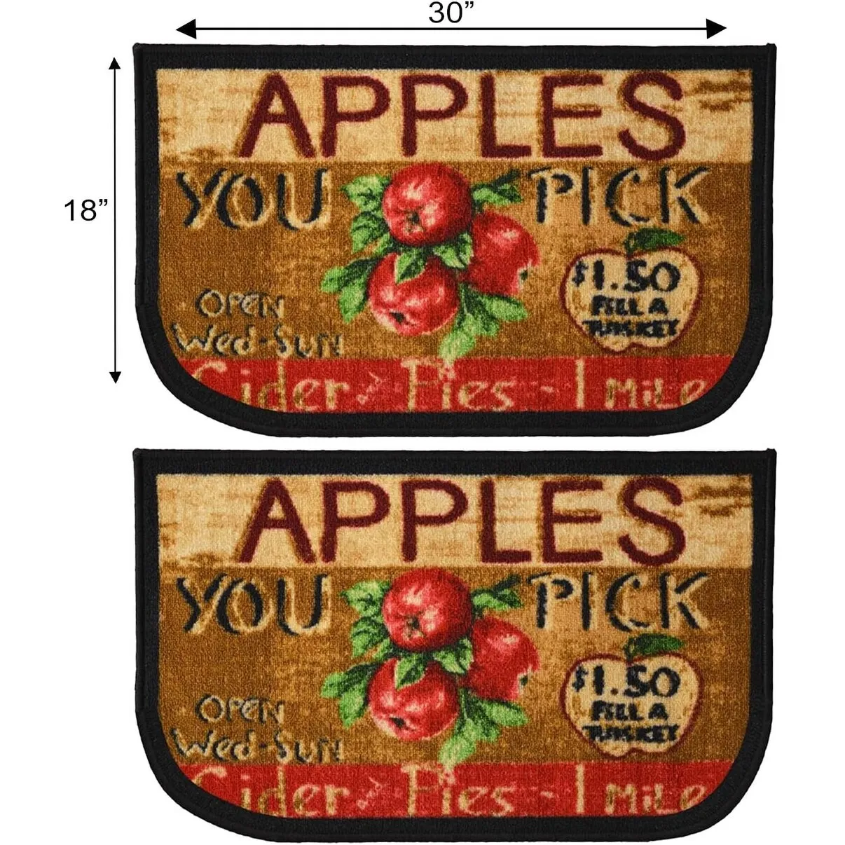 Kashi Home Kitchen Rug. Printed Durable Non Slip Floor Mat. Farmhouse Design 3 Piece Set - 3pc Set (2 18x30 D Shape & 1 20x40)