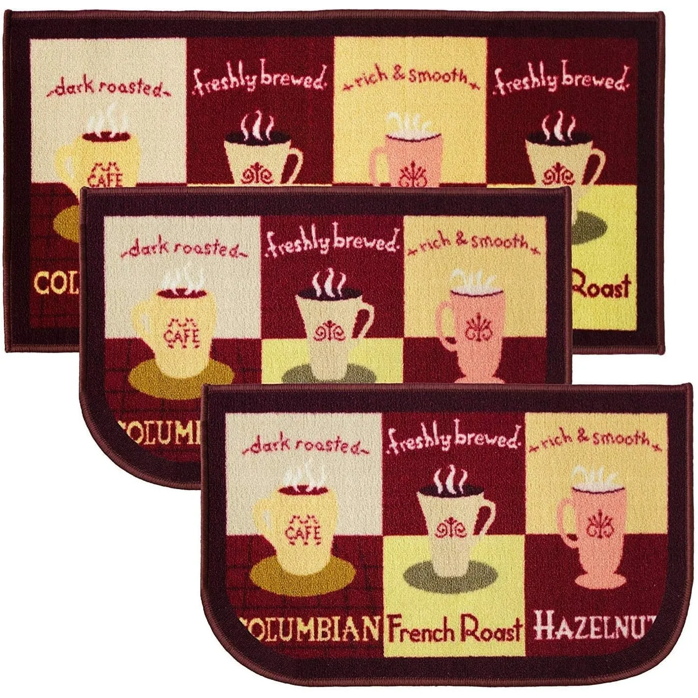 Kashi Home Kitchen Rug. Printed Durable Non Slip Floor Mat. Farmhouse Design 3 Piece Set - 3pc Set (2 18x30 D Shape & 1 20x40)