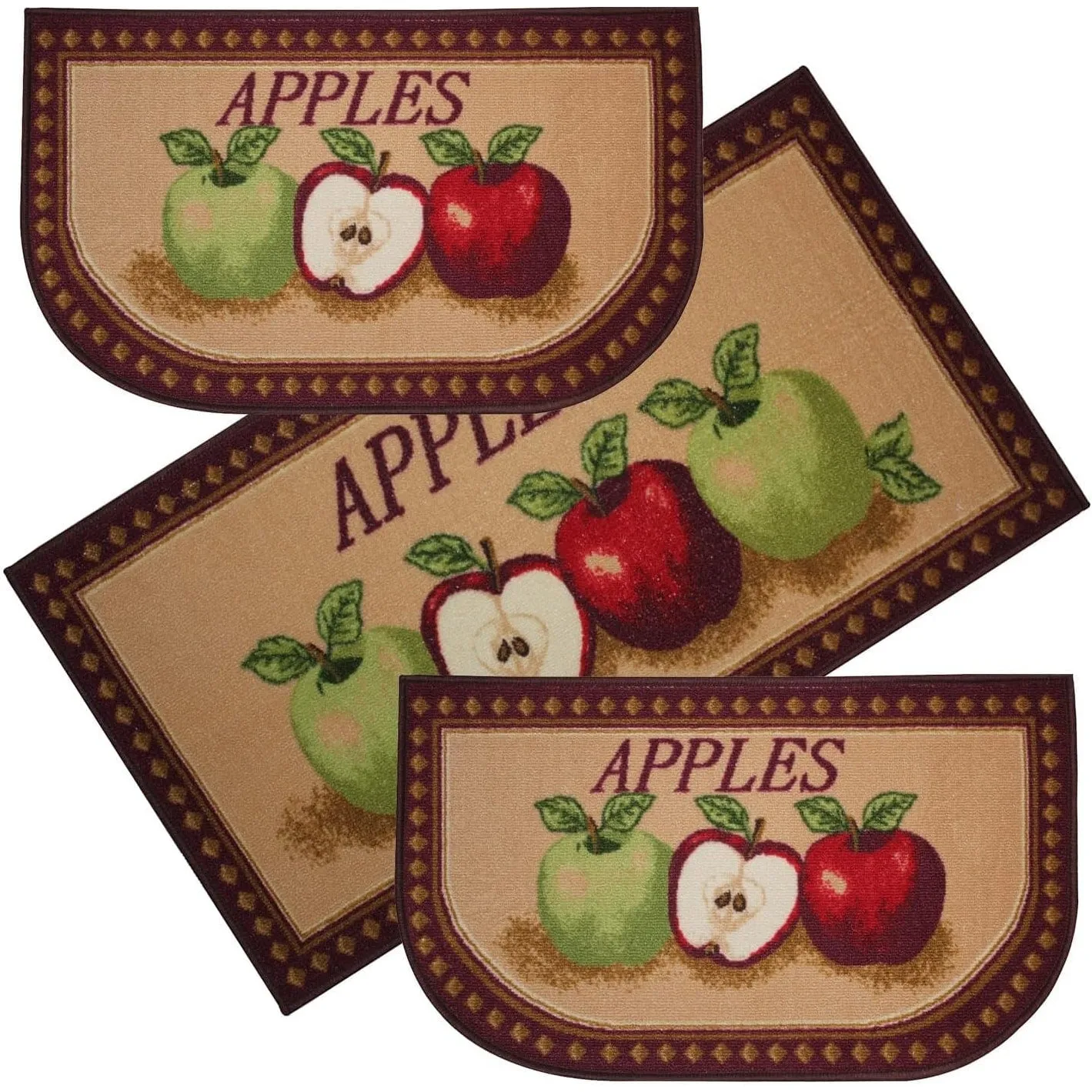 Kashi Home Kitchen Rug. Printed Durable Non Slip Floor Mat. Farmhouse Design 3 Piece Set - 3pc Set (2 18x30 D Shape & 1 20x40)