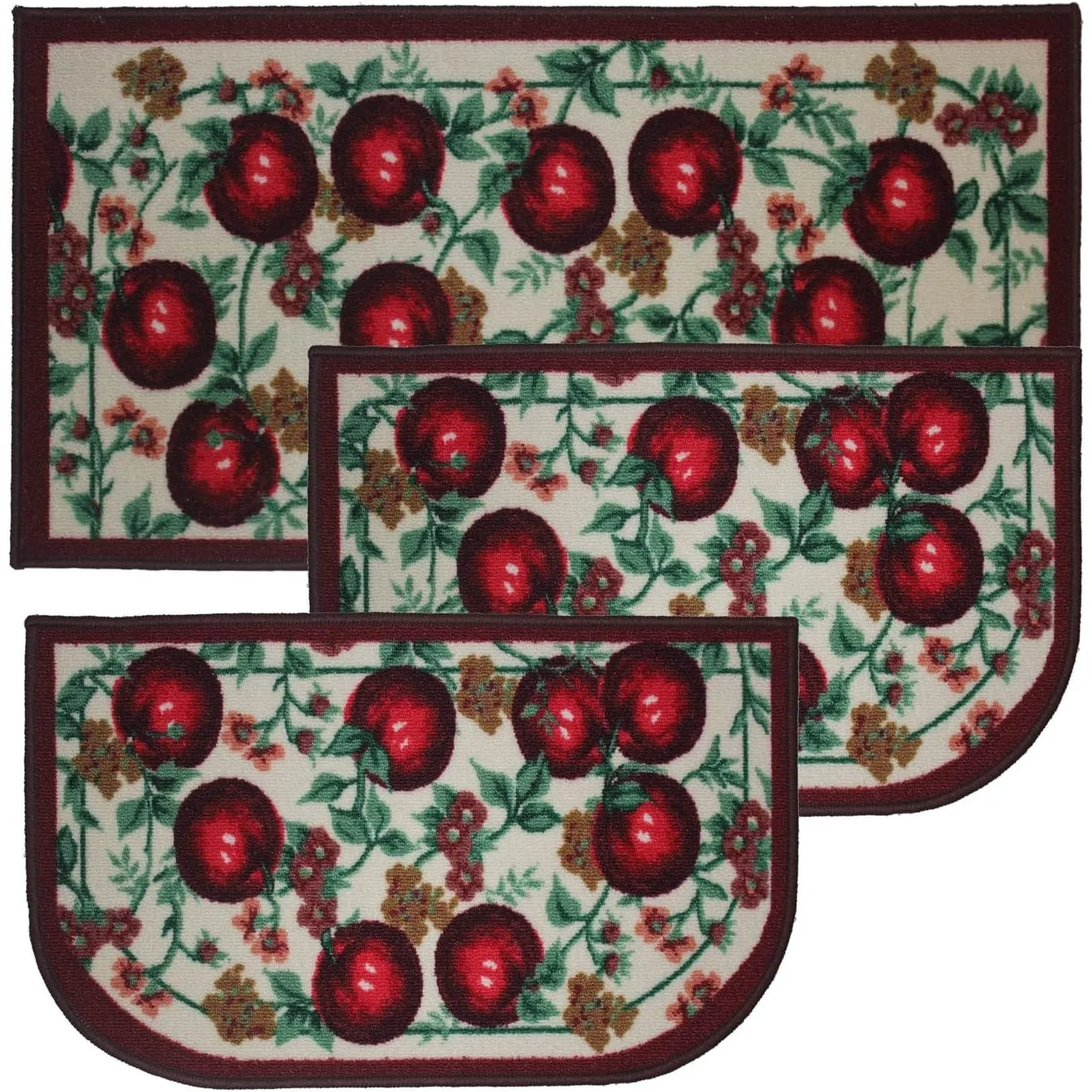 Kashi Home Kitchen Rug. Printed Durable Non Slip Floor Mat. Farmhouse Design 3 Piece Set - 3pc Set (2 18x30 D Shape & 1 20x40)