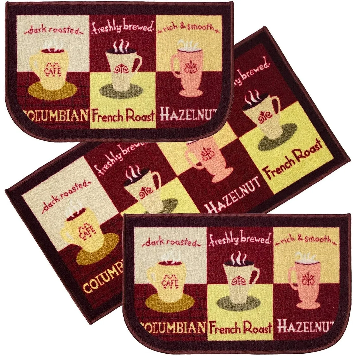 Kashi Home Kitchen Rug. Printed Durable Non Slip Floor Mat. Farmhouse Design 3 Piece Set - 3pc Set (2 18x30 D Shape & 1 20x40)
