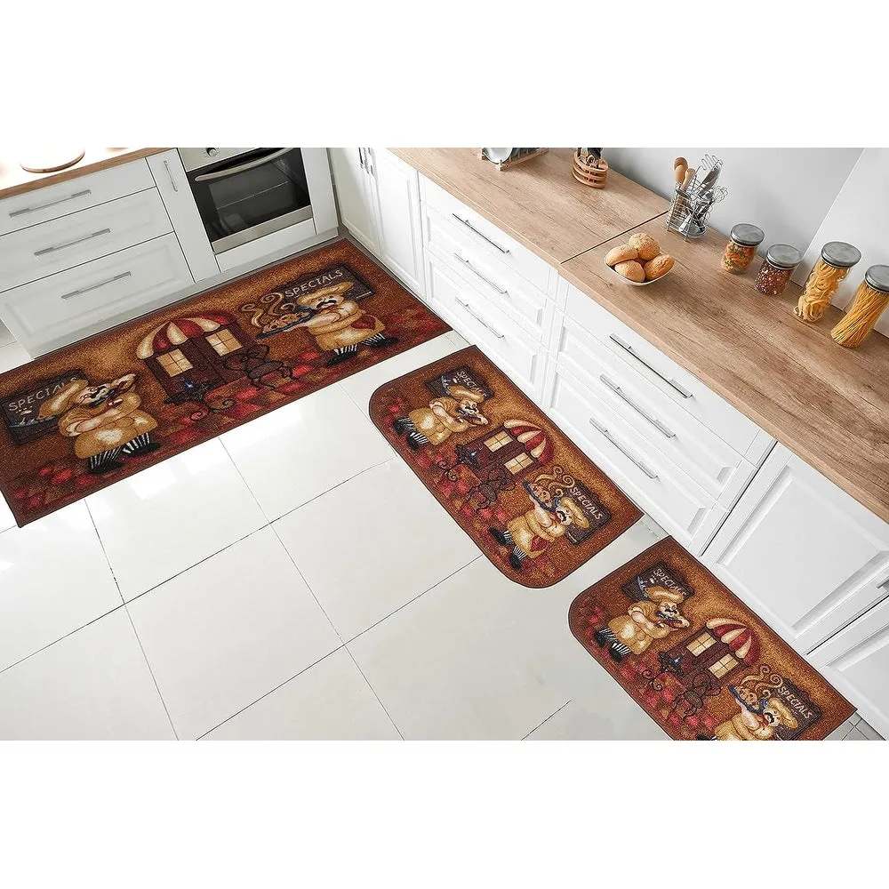 Kashi Home Kitchen Rug. Printed Durable Non Slip Floor Mat. Farmhouse Design 3 Piece Set - 3pc Set (2 18x30 D Shape & 1 20x40)