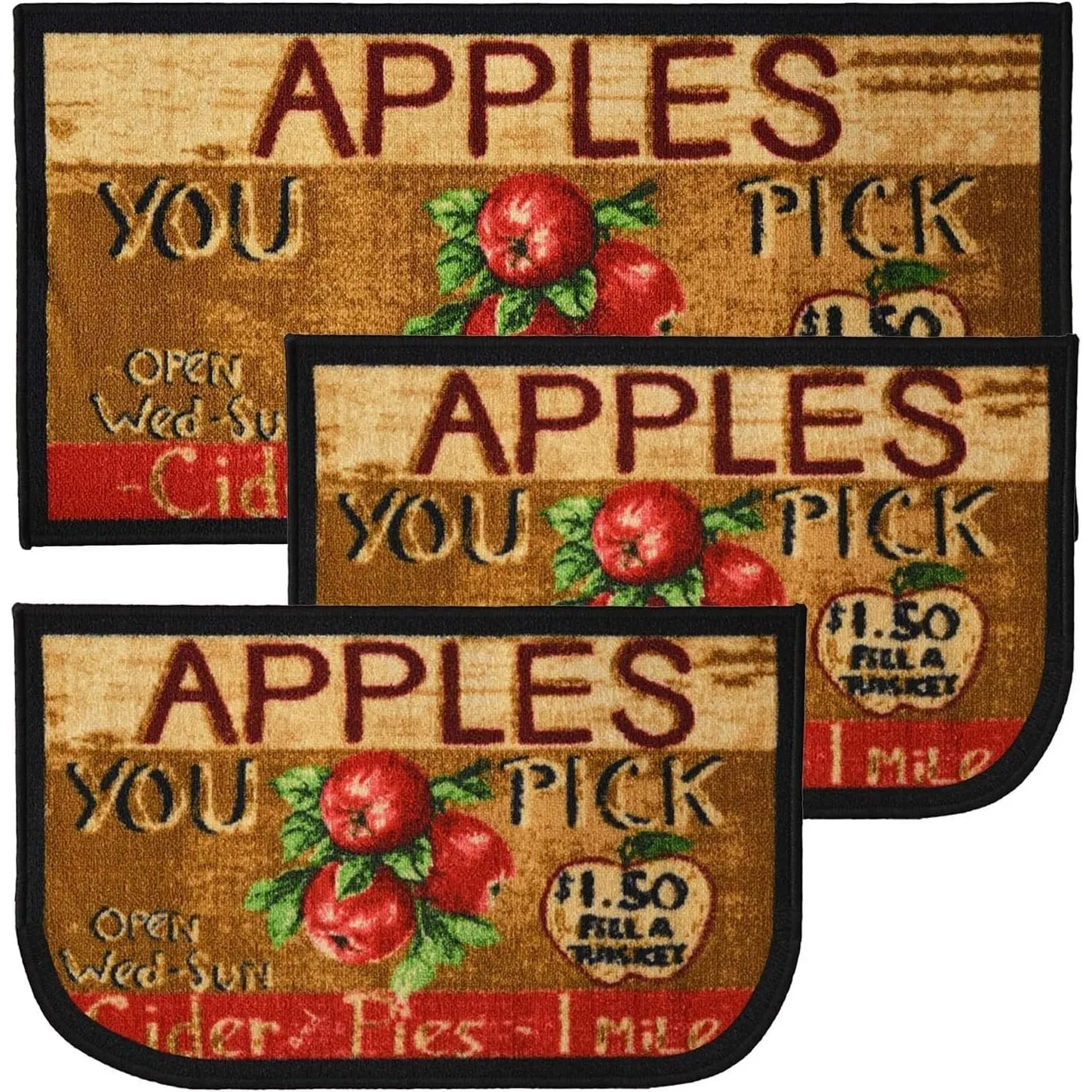 Kashi Home Kitchen Rug. Printed Durable Non Slip Floor Mat. Farmhouse Design 3 Piece Set - 3pc Set (2 18x30 D Shape & 1 20x40)