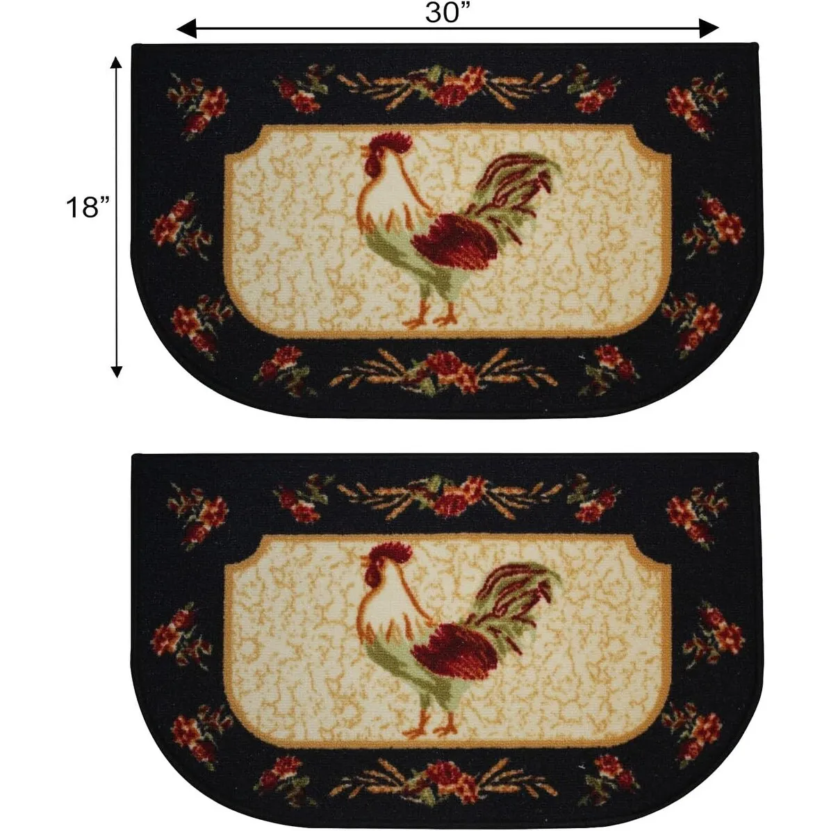 Kashi Home Kitchen Rug. Printed Durable Non Slip Floor Mat. Farmhouse Design 3 Piece Set - 3pc Set (2 18x30 D Shape & 1 20x40)