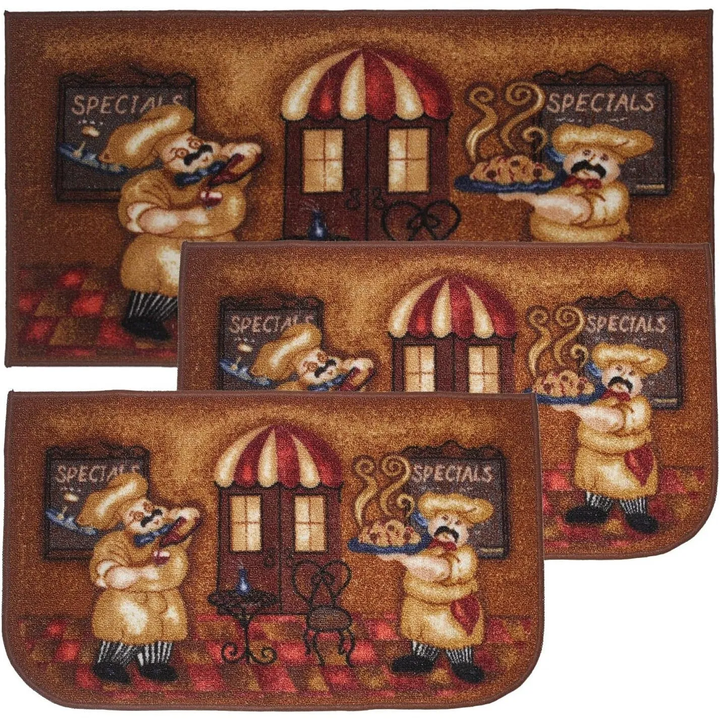 Kashi Home Kitchen Rug. Printed Durable Non Slip Floor Mat. Farmhouse Design 3 Piece Set - 3pc Set (2 18x30 D Shape & 1 20x40)