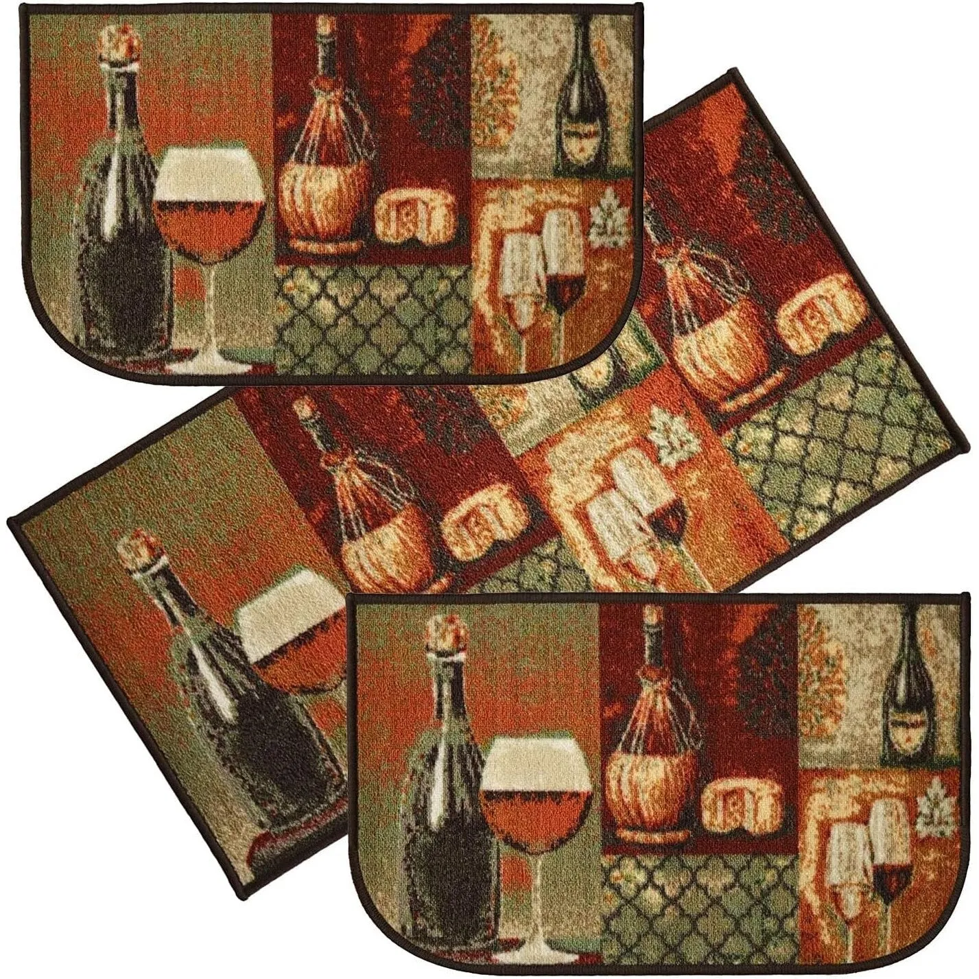 Kashi Home Kitchen Rug. Printed Durable Non Slip Floor Mat. Farmhouse Design 3 Piece Set - 3pc Set (2 18x30 D Shape & 1 20x40)