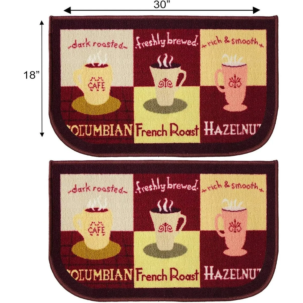 Kashi Home Kitchen Rug. Printed Durable Non Slip Floor Mat. Farmhouse Design 3 Piece Set - 3pc Set (2 18x30 D Shape & 1 20x40)