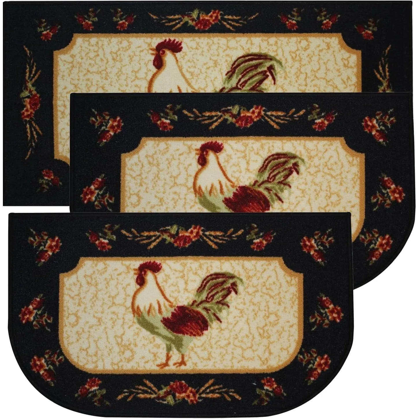 Kashi Home Kitchen Rug. Printed Durable Non Slip Floor Mat. Farmhouse Design 3 Piece Set - 3pc Set (2 18x30 D Shape & 1 20x40)