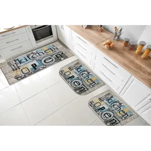 Kashi Home Kitchen Rug. Printed Durable Non Slip Floor Mat. Farmhouse Design 3 Piece Set - 3pc Set (2 18x30 D Shape & 1 20x40)